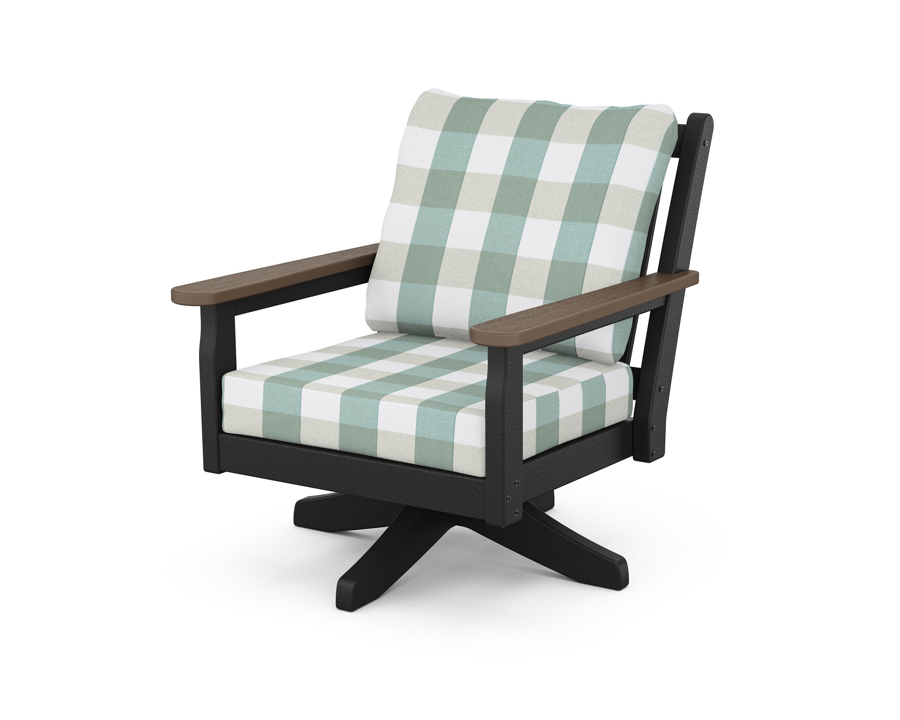Chippendale Deep Seating Swivel Chair in Black / Kona / Buffalo Plaid Glacier Spa