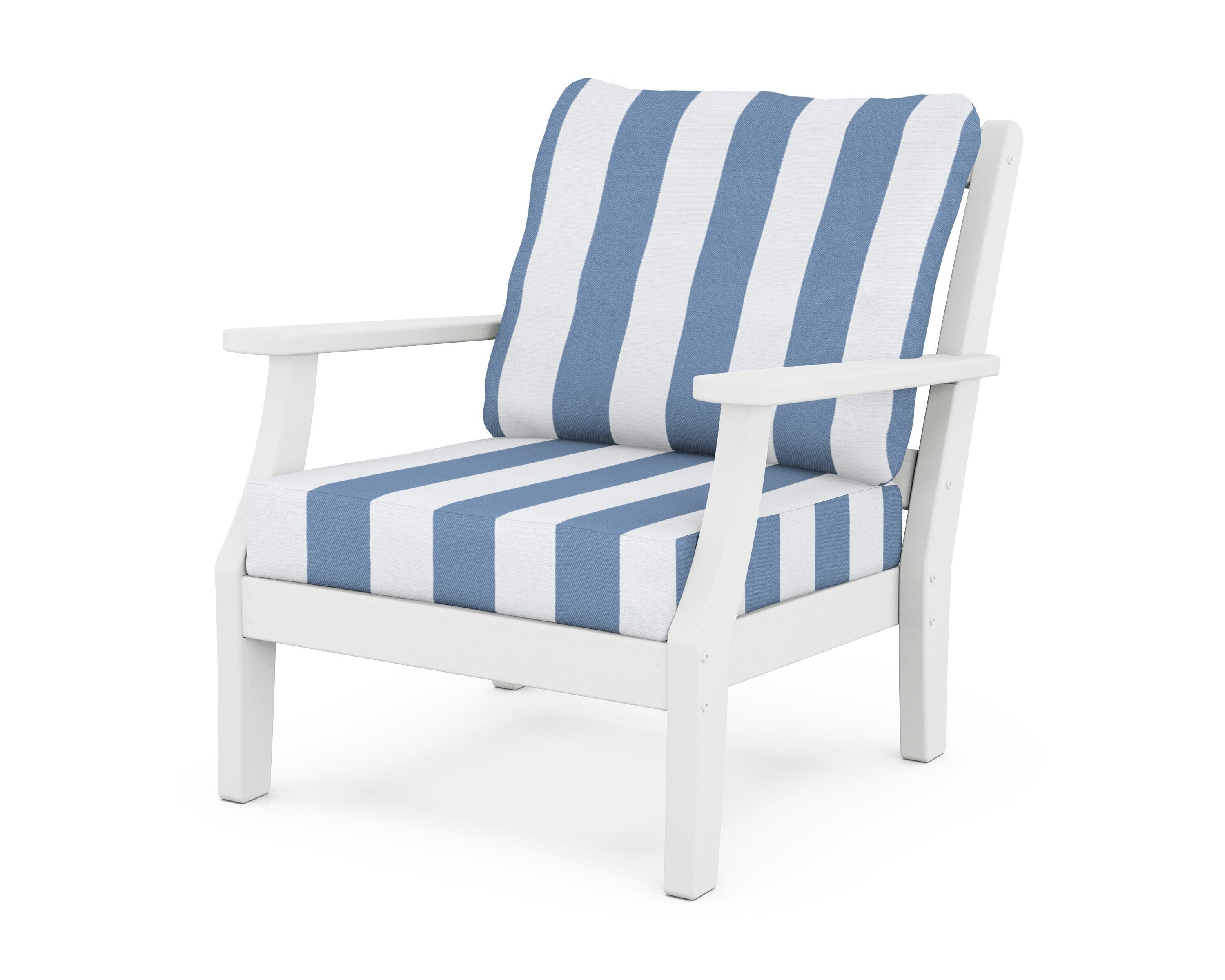 Chinoiserie Deep Seating Chair in White / Cabana Stripe Sky Blue