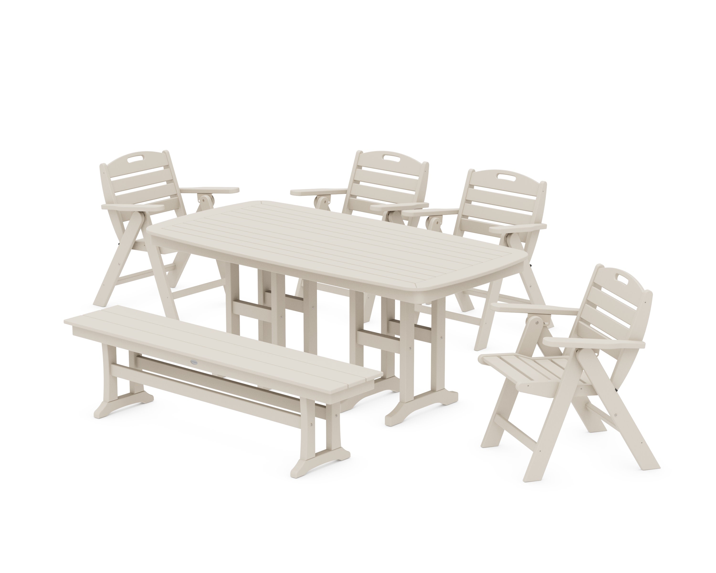 Nautical Lowback 6-Piece Dining Set with Bench in Sand