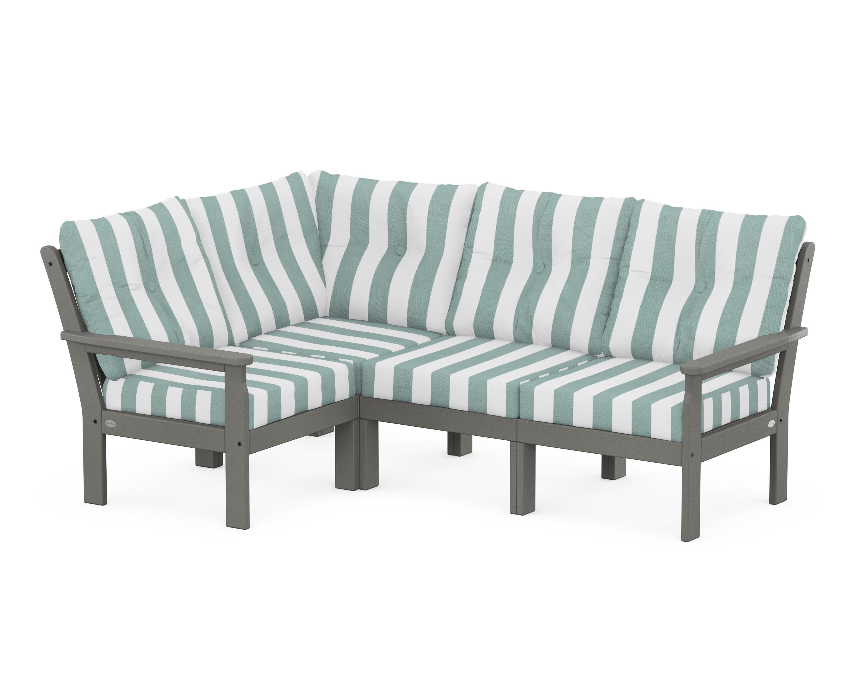 Vineyard 4-Piece Sectional in Slate Grey / Cabana Stripe Glacier Spa