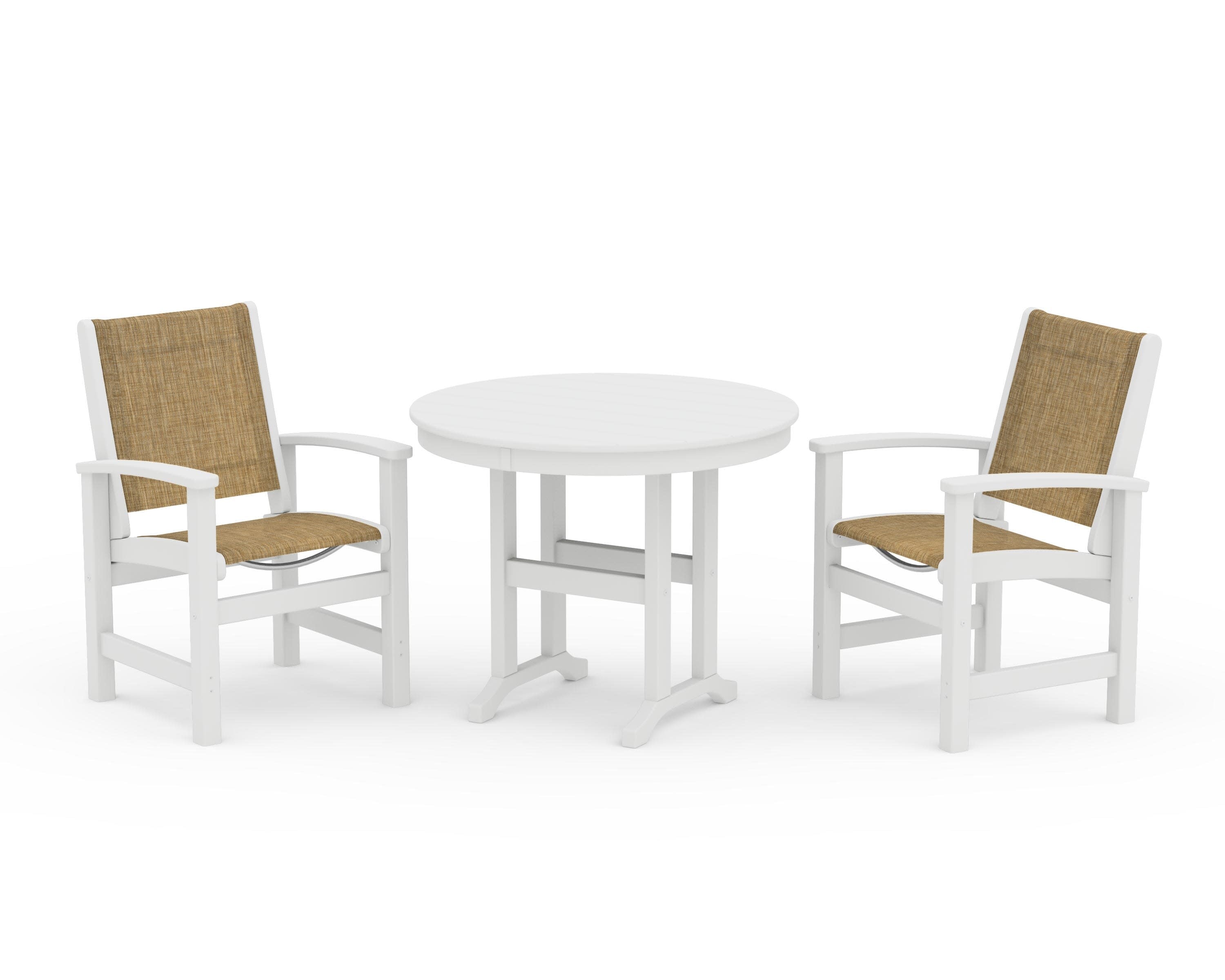 Coastal 3-Piece Round Dining Set in White / Burlap Sling