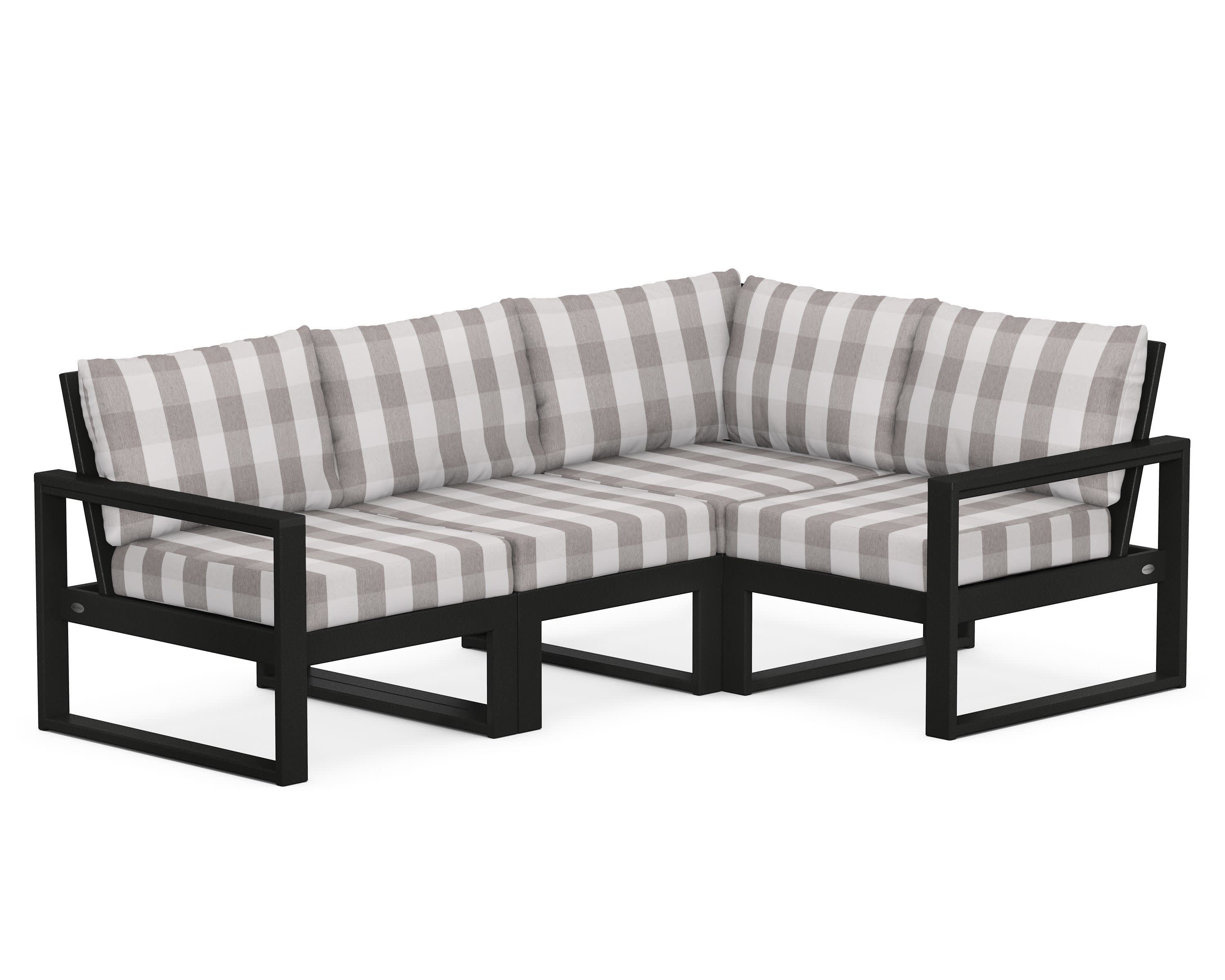 EDGE 4-Piece Modular Deep Seating Set in Black / Buffalo Plaid Grey Mist