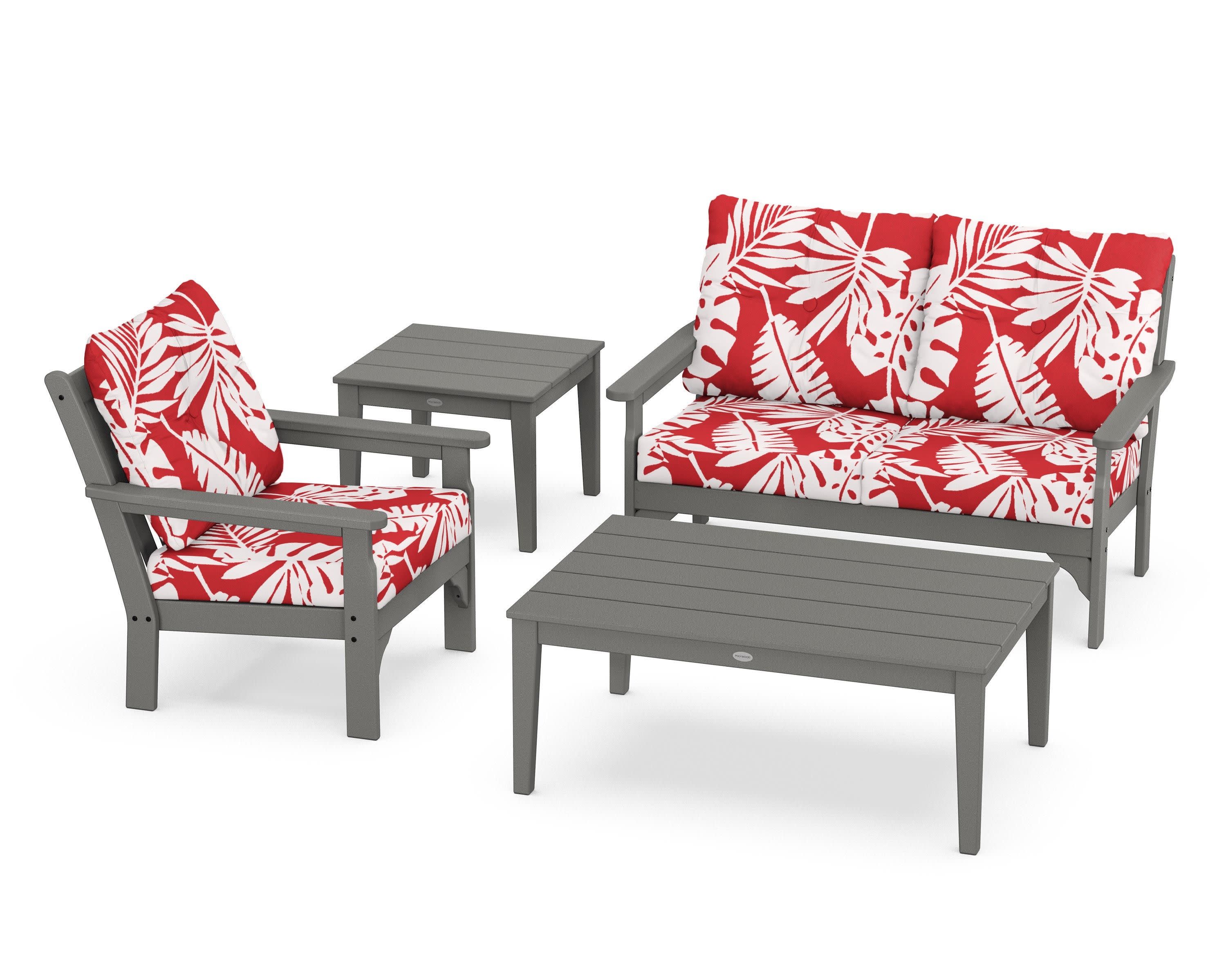 Vineyard 4-Piece Deep Seating Set in Slate Grey / Leaf Crimson