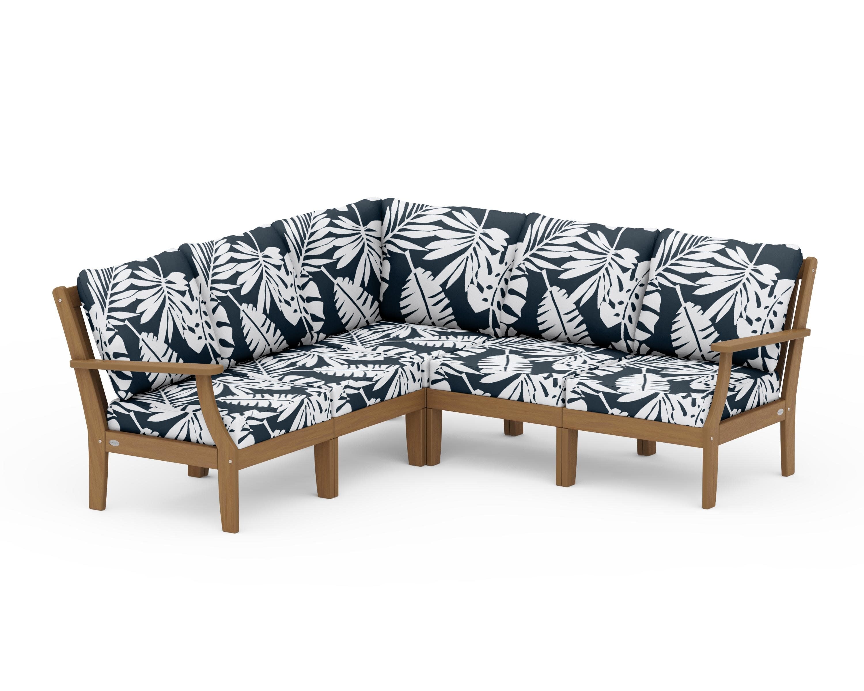 Braxton Modular 5-Piece Deep Seating Set in Natural / Leaf Marine Indigo