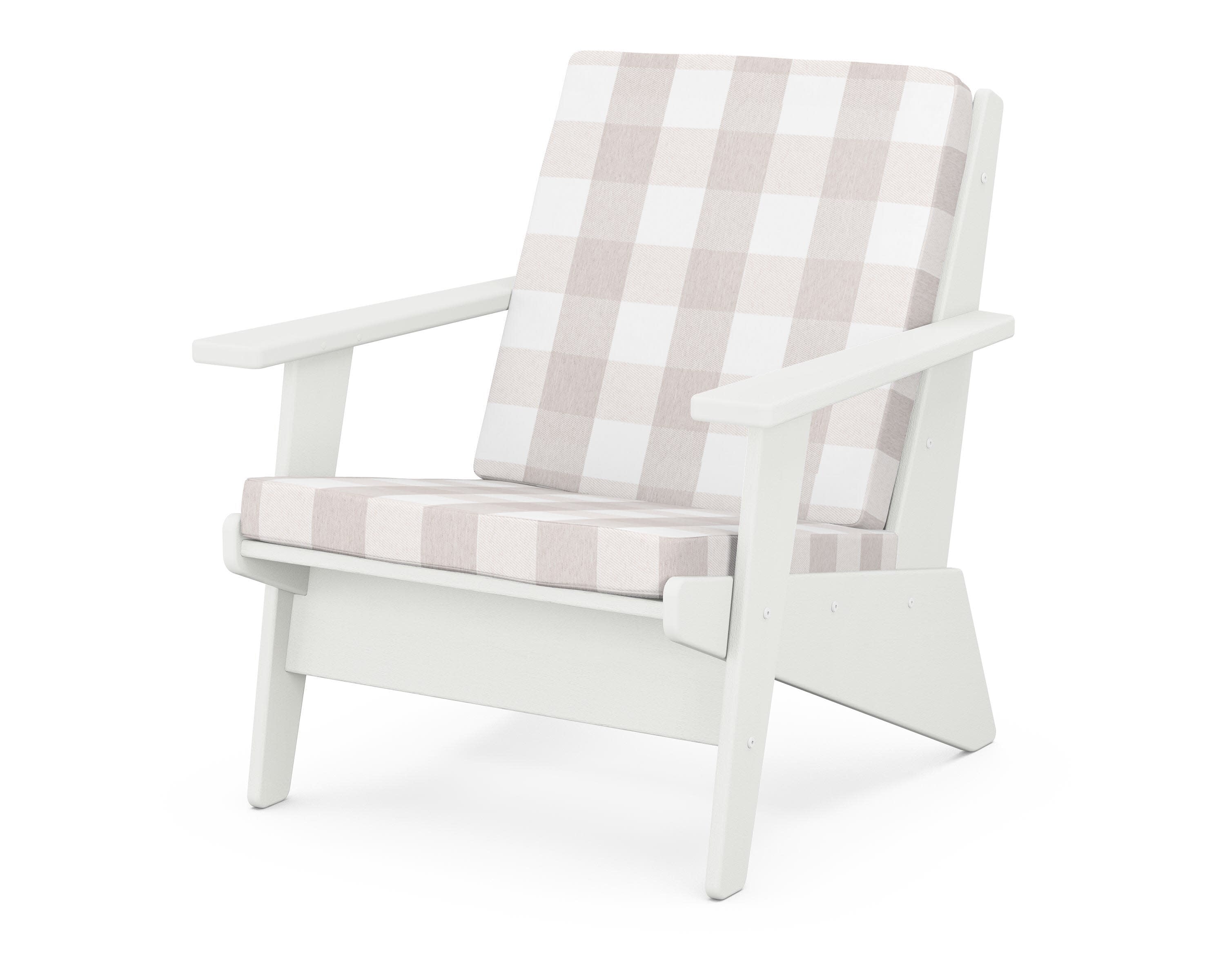 Riviera Modern Lounge Chair in Vintage White / Buffalo Plaid Dune Burlap