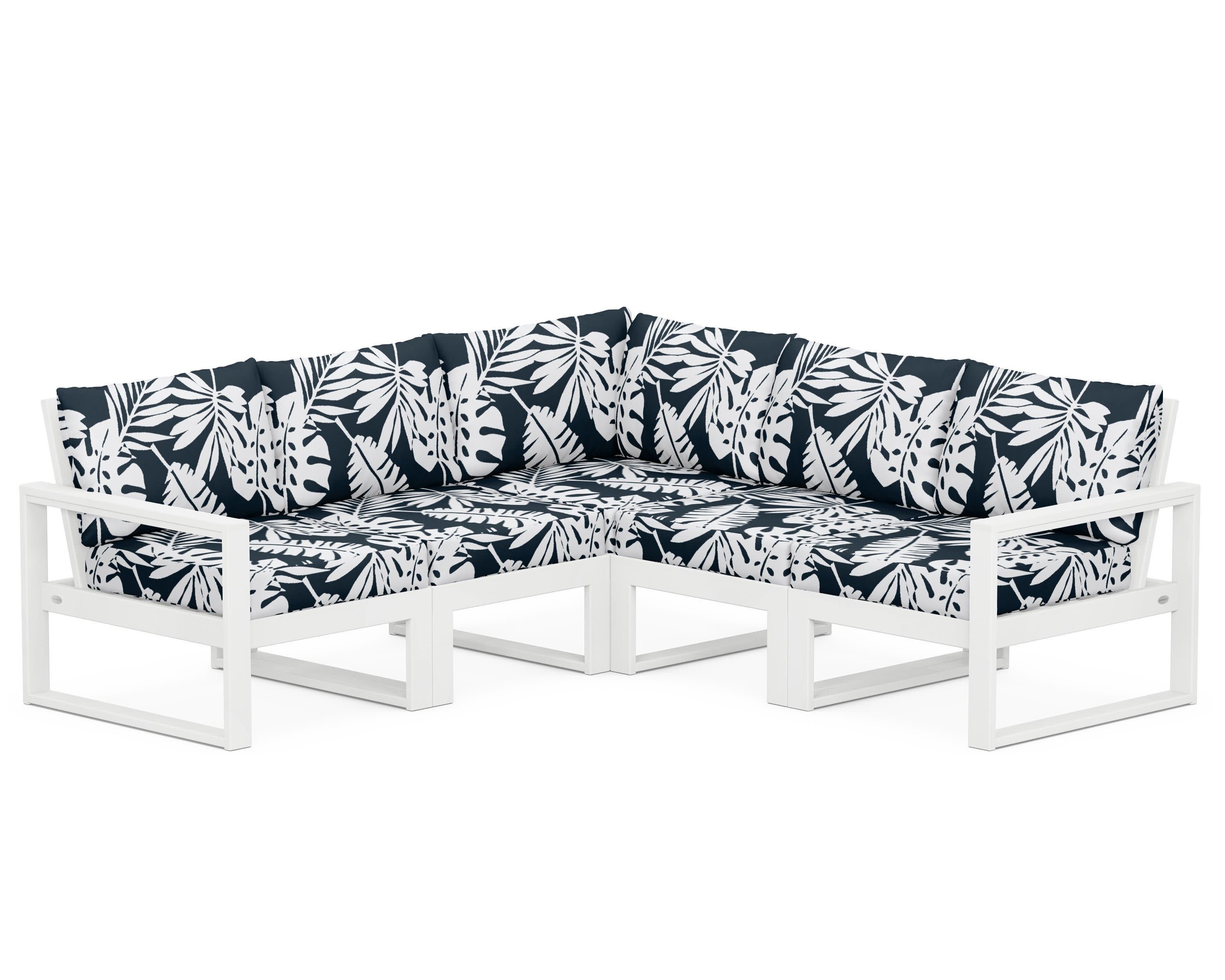 EDGE 5-Piece Modular Deep Seating Set in White / Leaf Marine Indigo