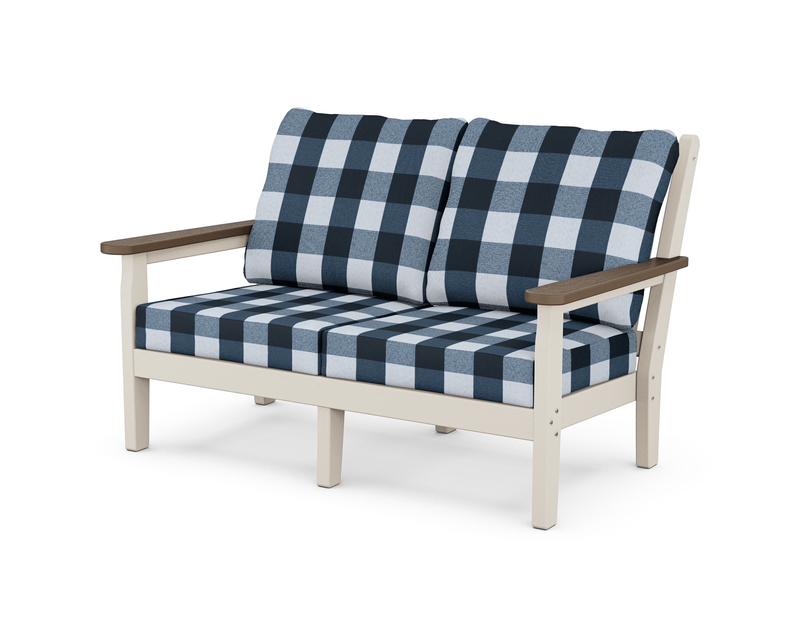 Chippendale Deep Seating Loveseat in Sand / Kona / Buffalo Plaid Marine Indigo