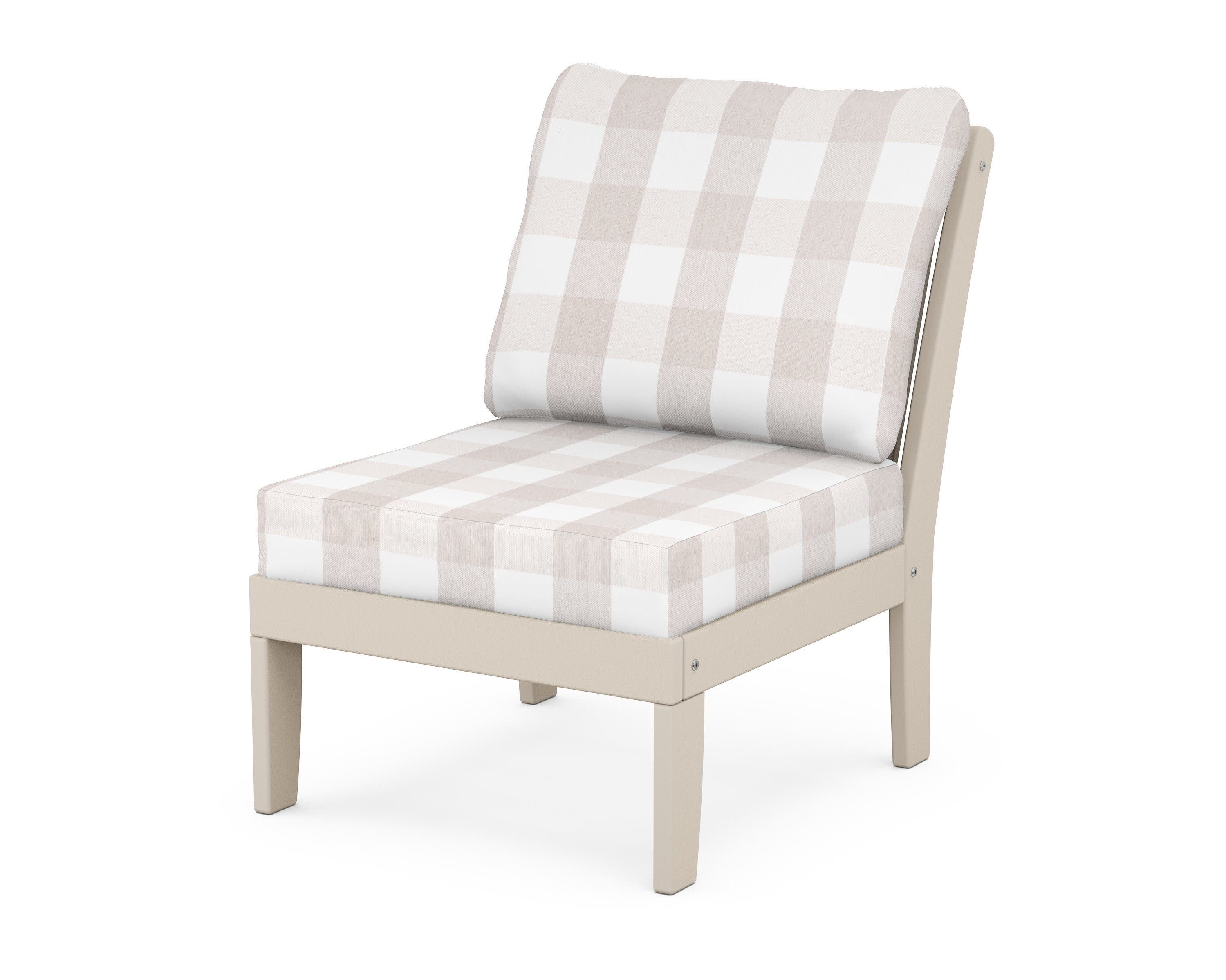 Braxton Modular Armless Chair in Sand / Buffalo Plaid Dune Burlap
