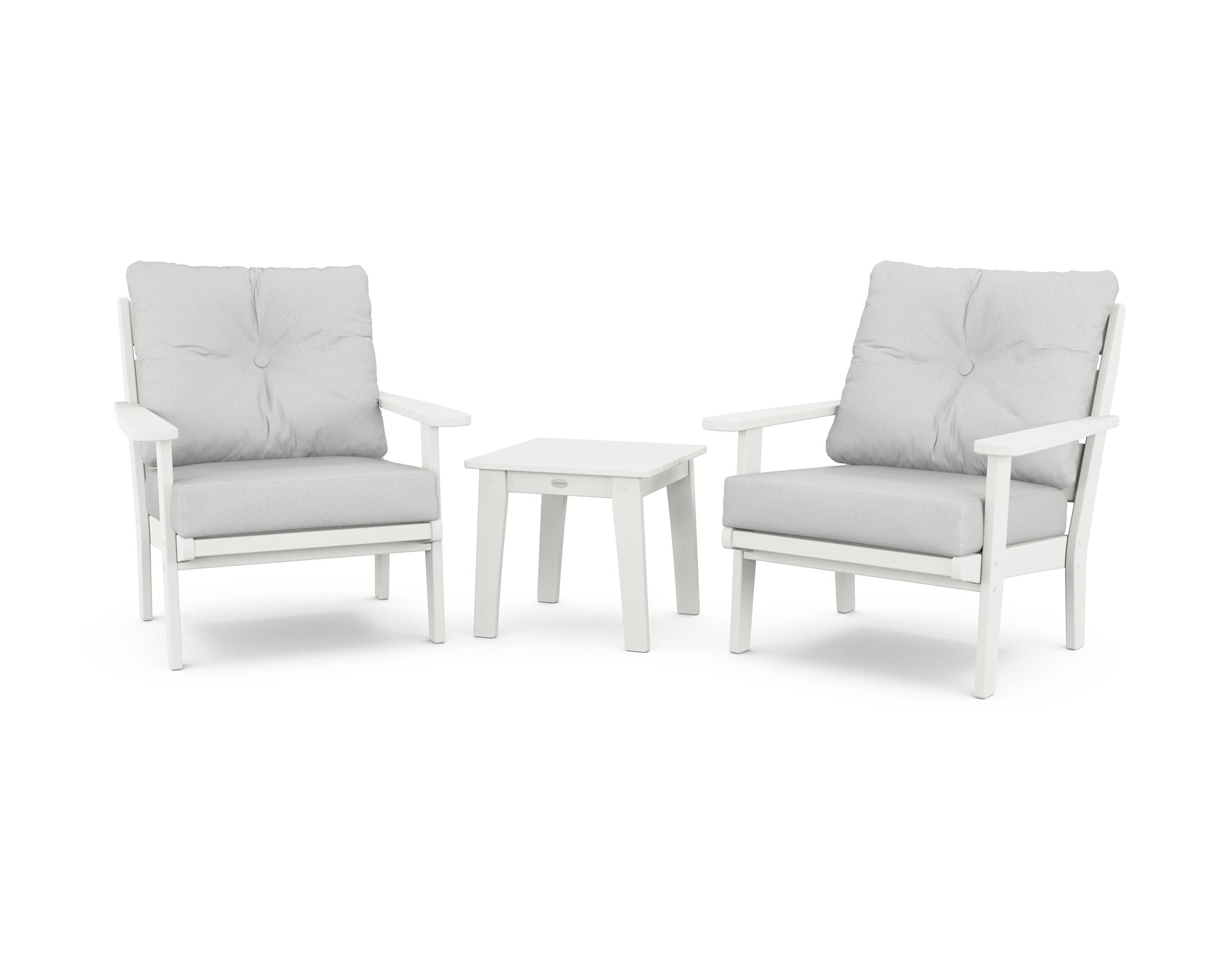 Lakeside 3-Piece Deep Seating Chair Set in Vintage White / Diamond in the Rough