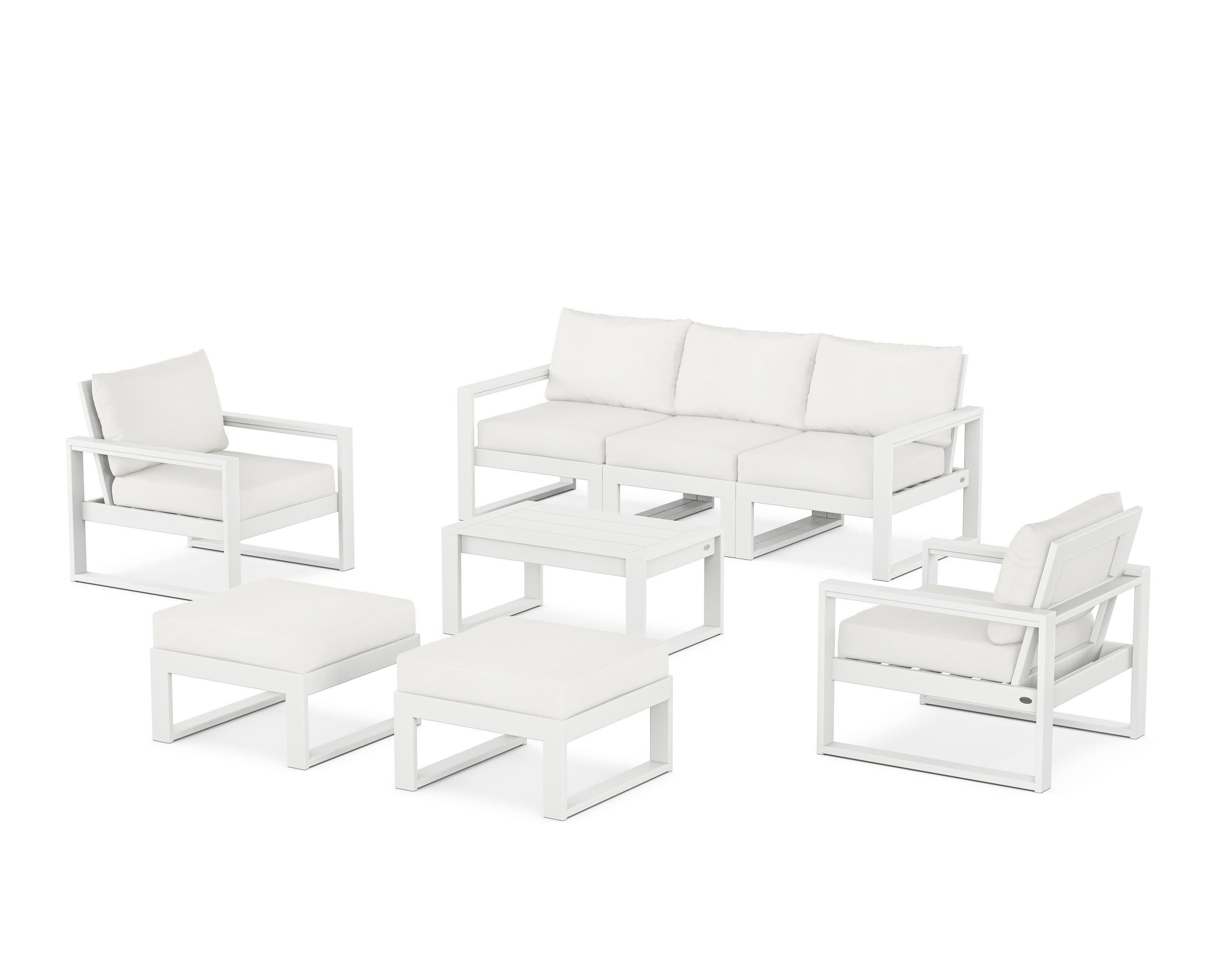 EDGE Sectional 8-Piece Lounge Sofa Set in White / Natural Linen
