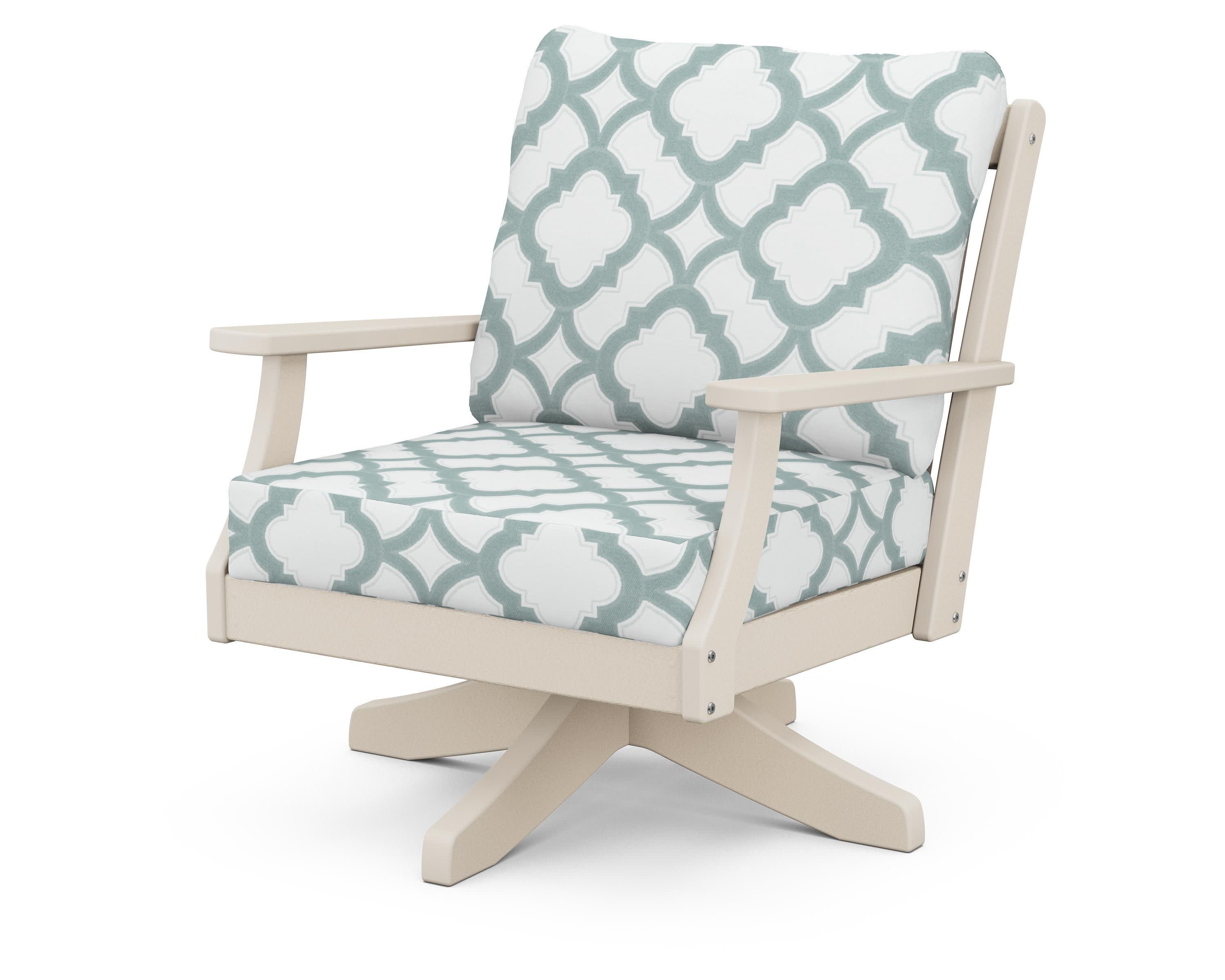 Braxton Deep Seating Swivel Chair in Sand / Trellis Glacier Spa