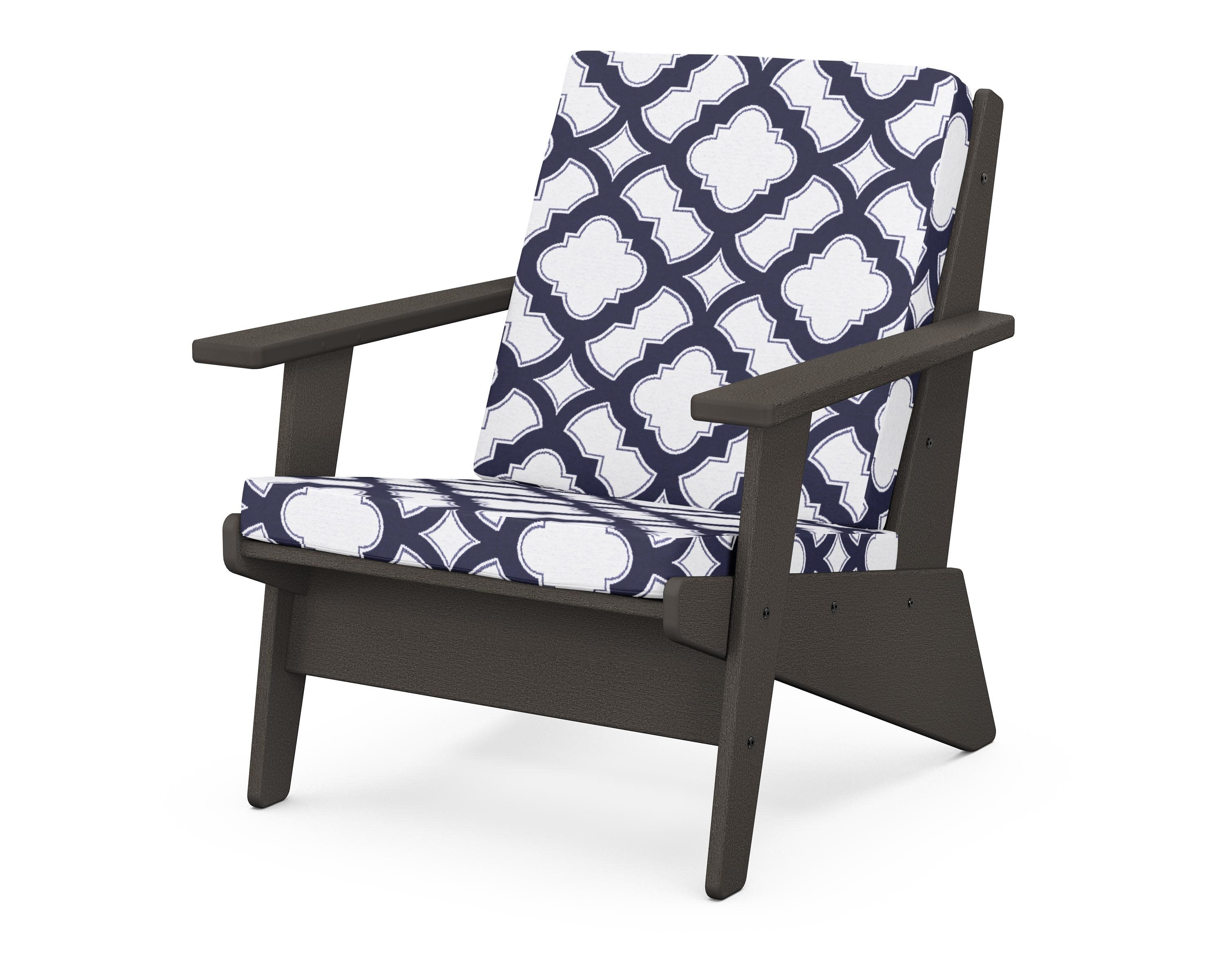 Riviera Modern Lounge Chair in Vintage Coffee / Trellis Navy