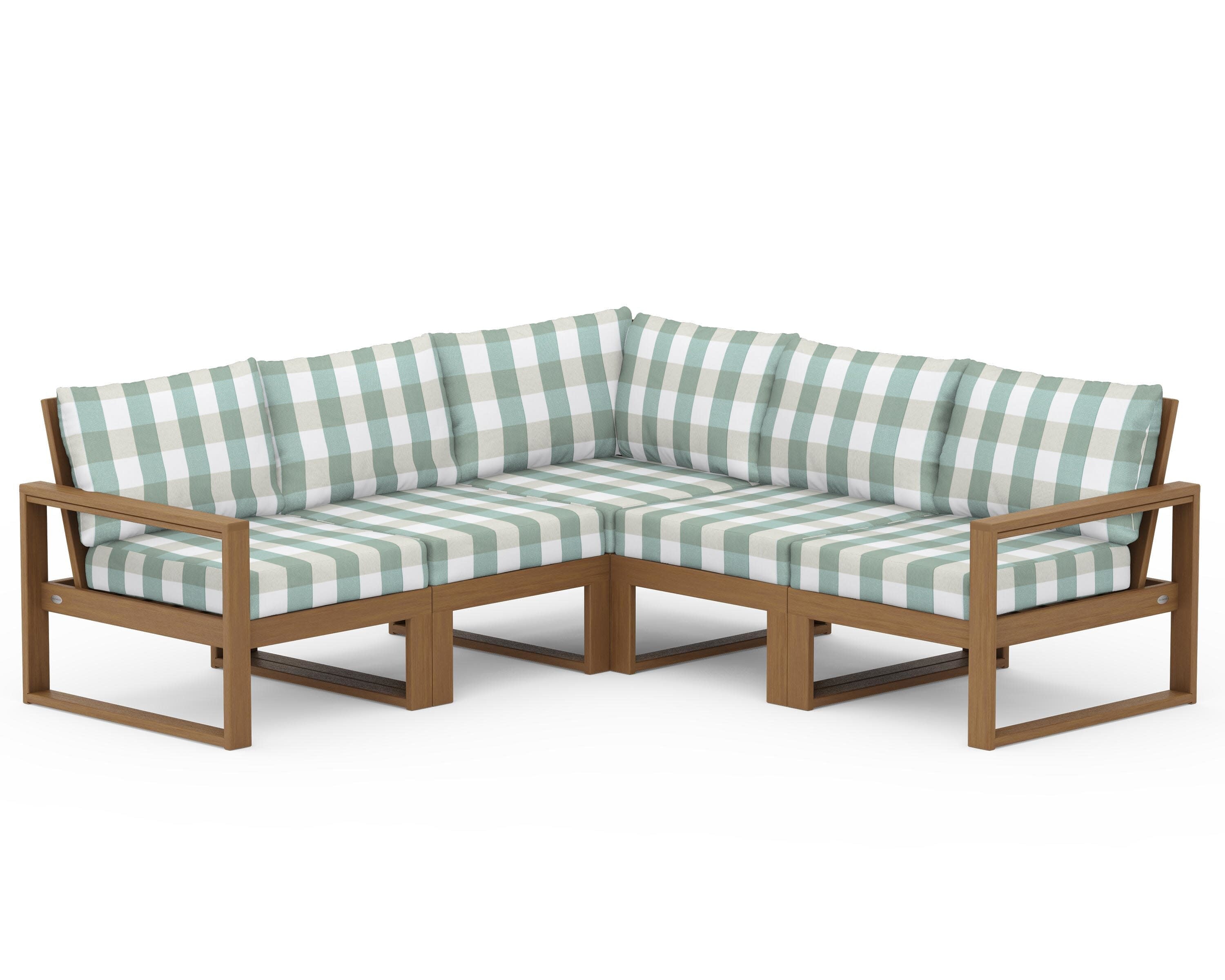 EDGE 5-Piece Modular Deep Seating Set in Natural / Buffalo Plaid Glacier Spa
