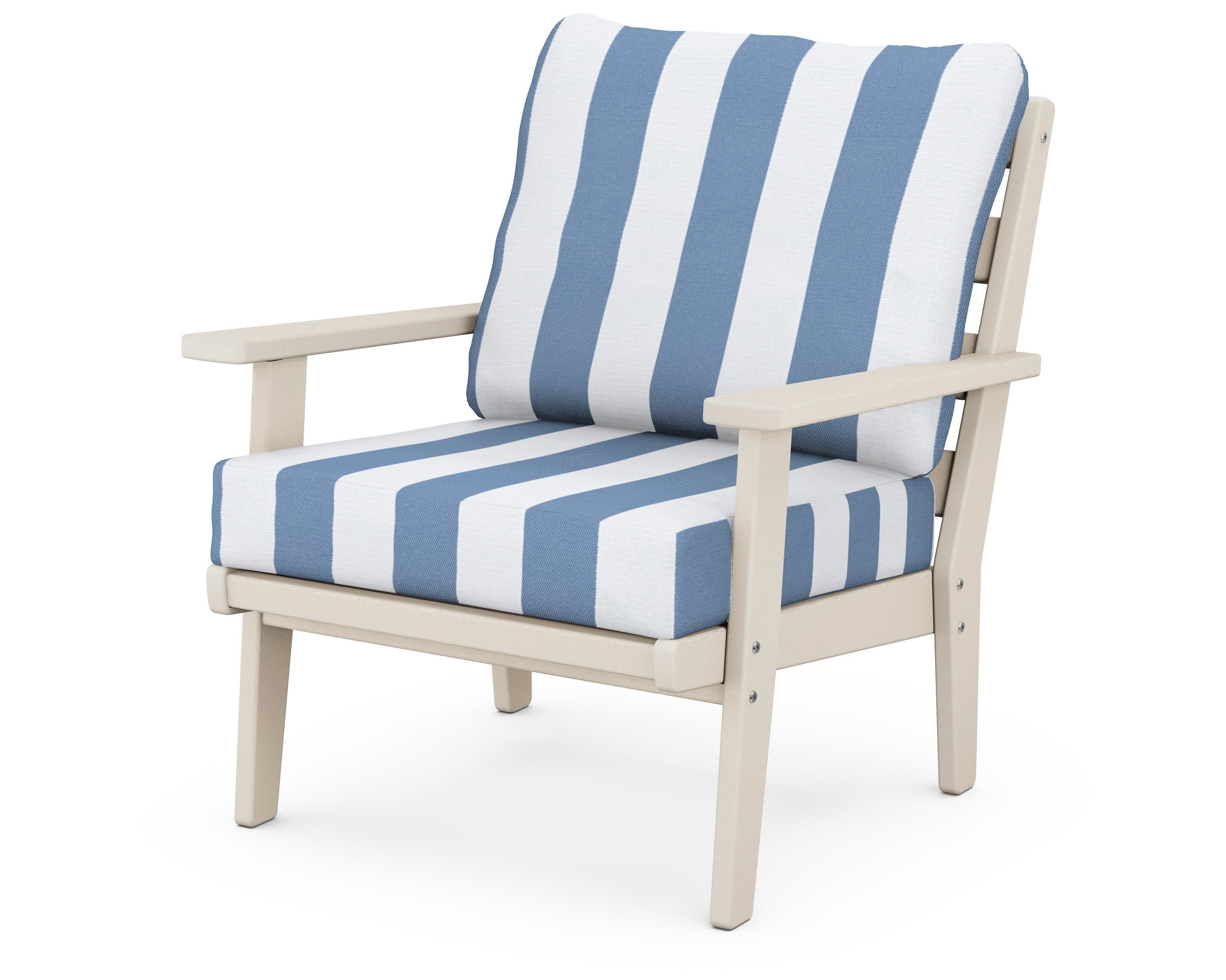 Grant Park Deep Seating Chair in Sand / Cabana Stripe Sky Blue