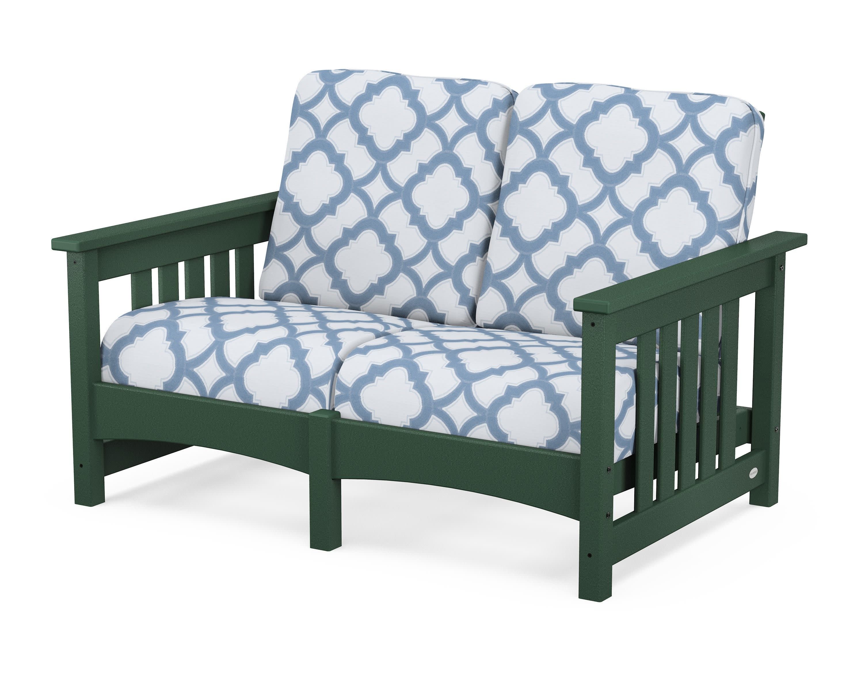 Club Mission Loveseat in Green / Trellis Sky Blue