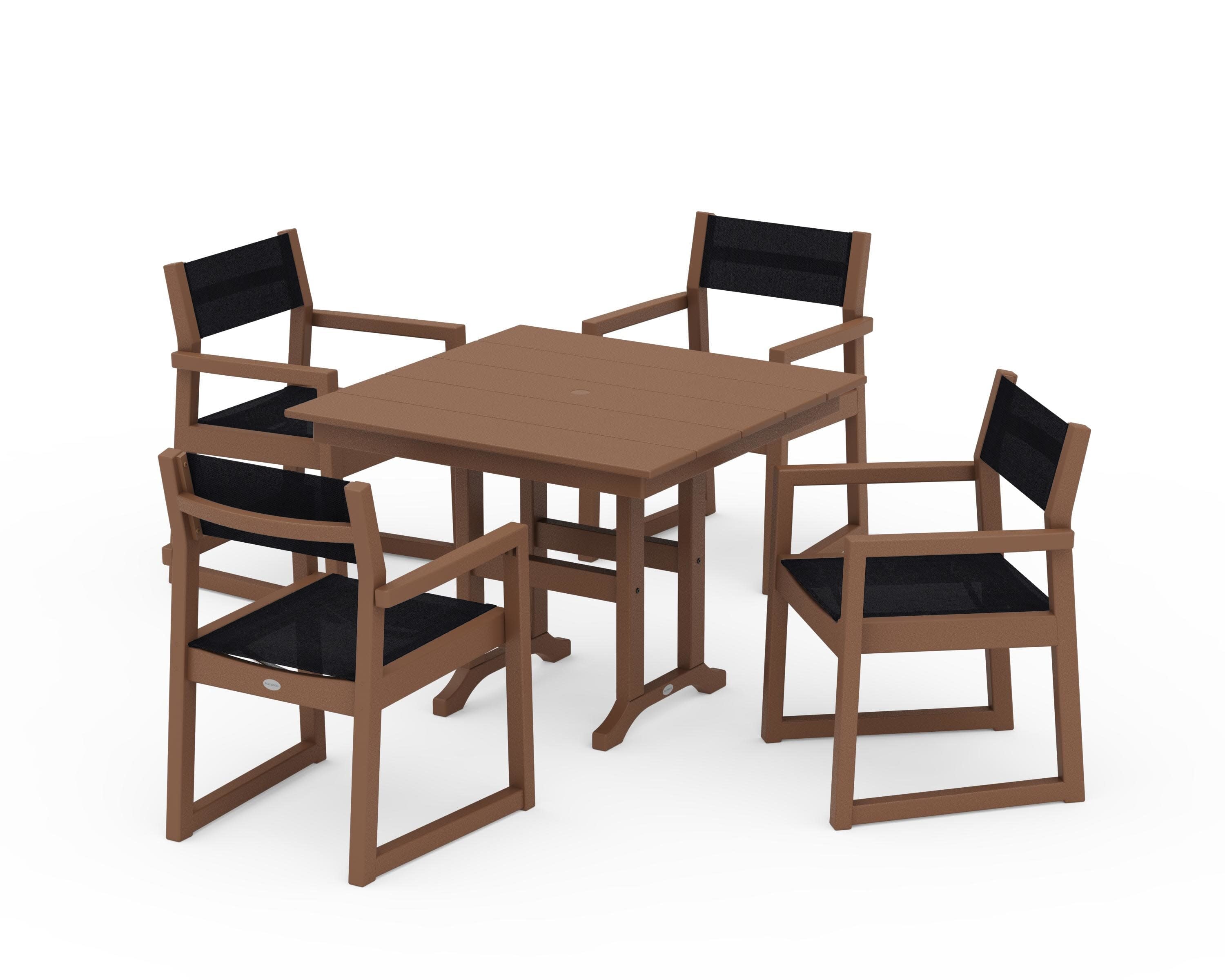 EDGE Sling Arm Chair 5-Piece Farmhouse Dining Set in Teak / Black Sling