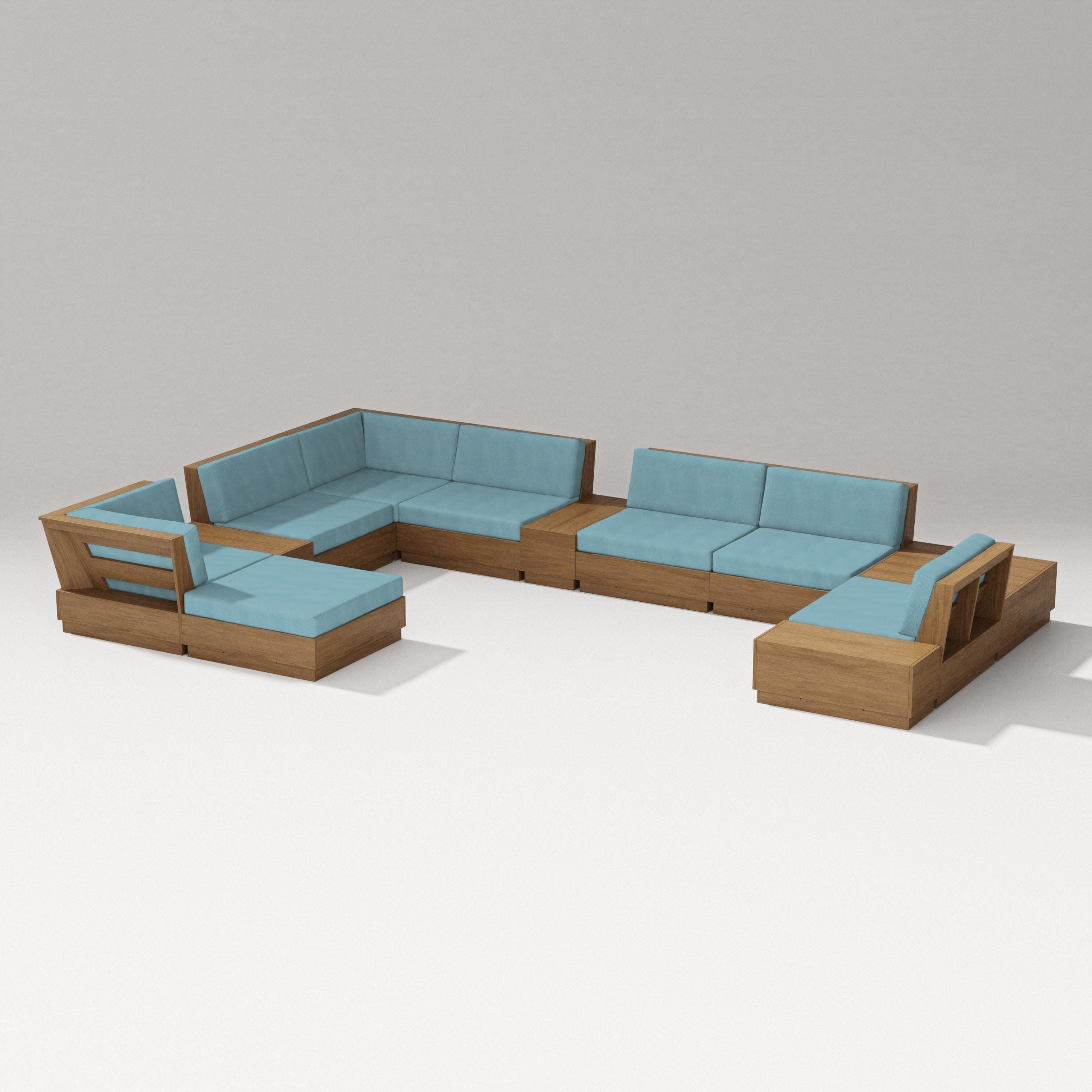 Elevate 12-Piece Conversation Sectional Set in Natural / Lattice Sky Blue