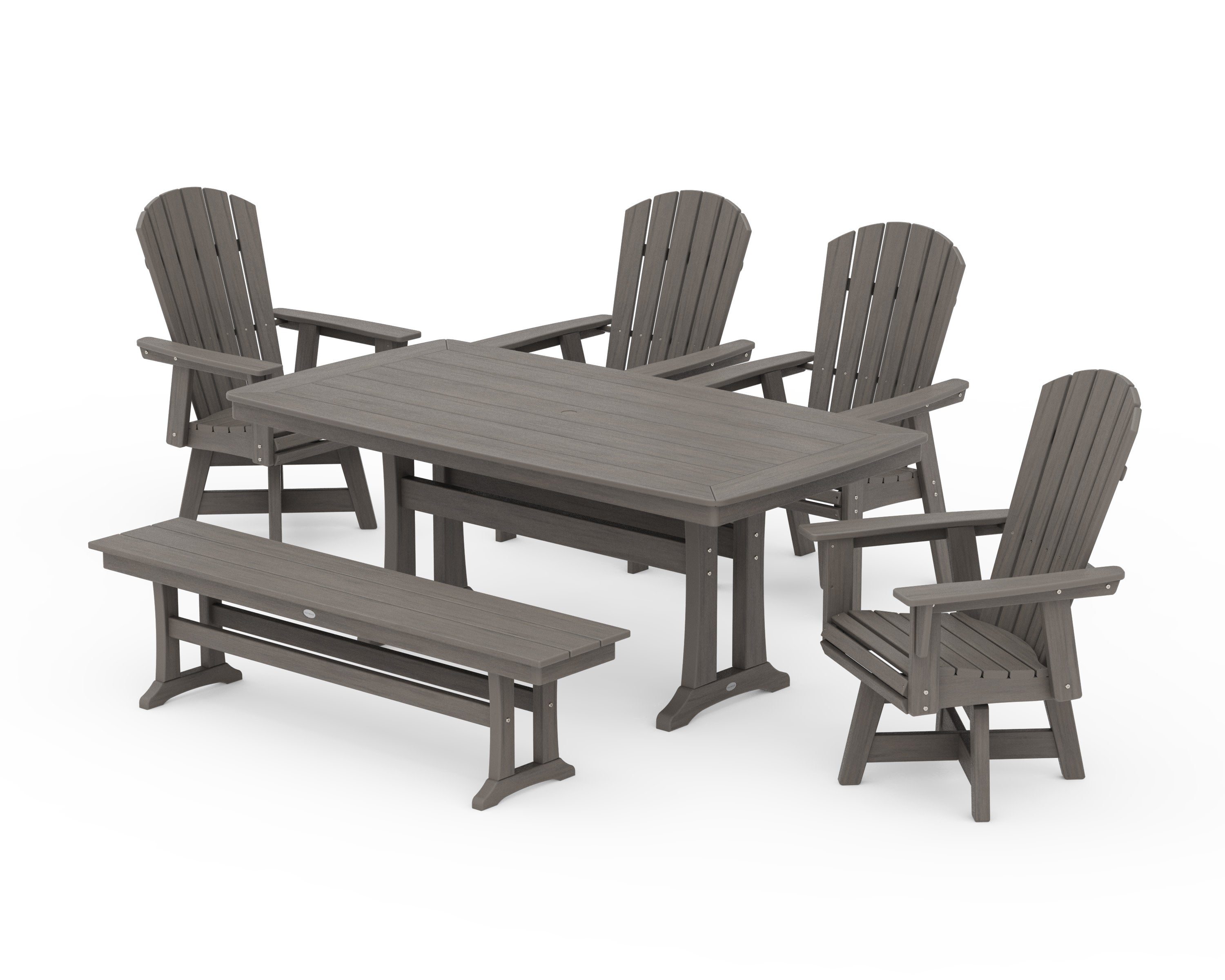Nautical Adirondack Swivel 6-Piece Dining Set with Trestle Legs in Driftwood