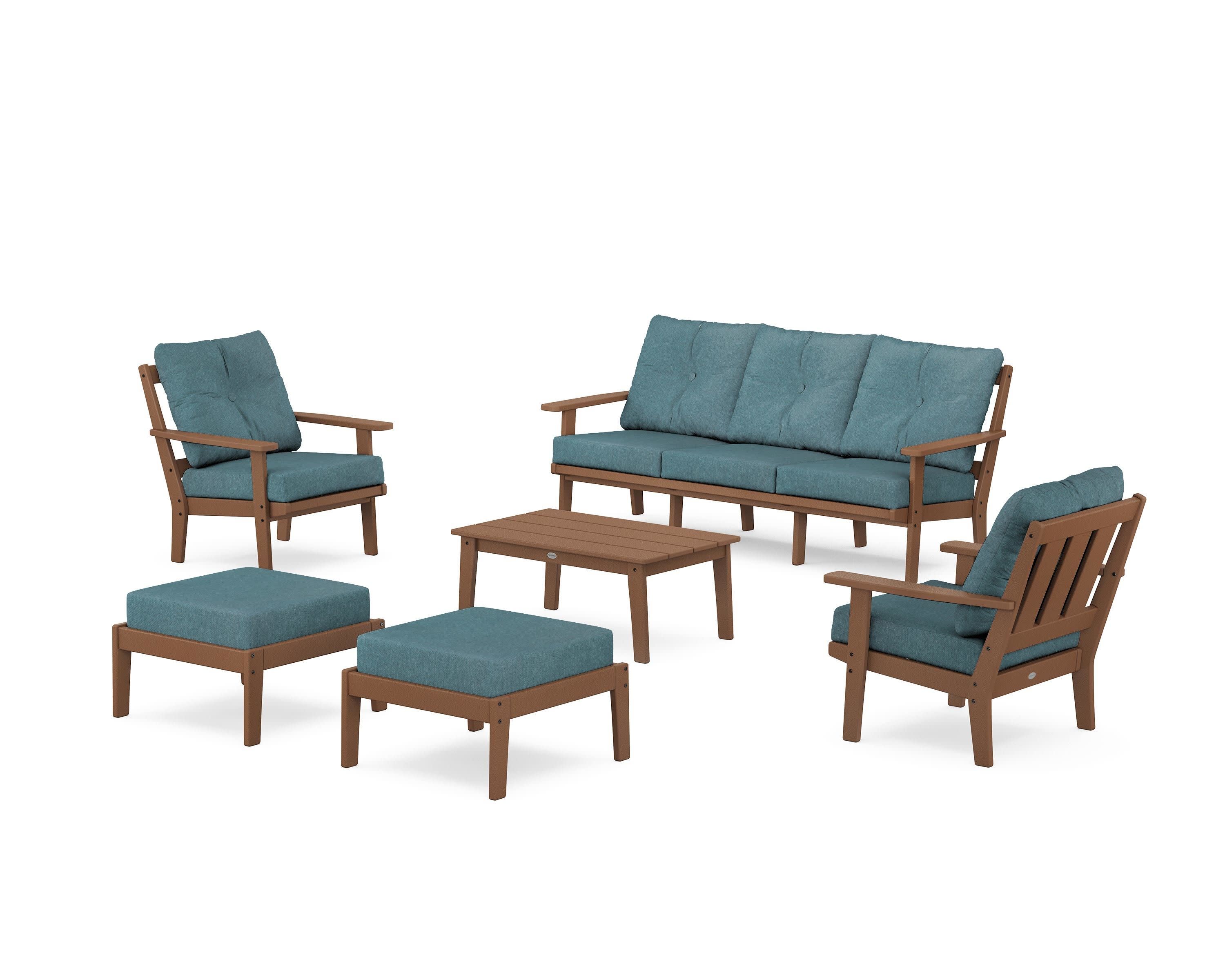 Oxford 6-Piece Lounge Sofa Set in Teak / Ocean Teal