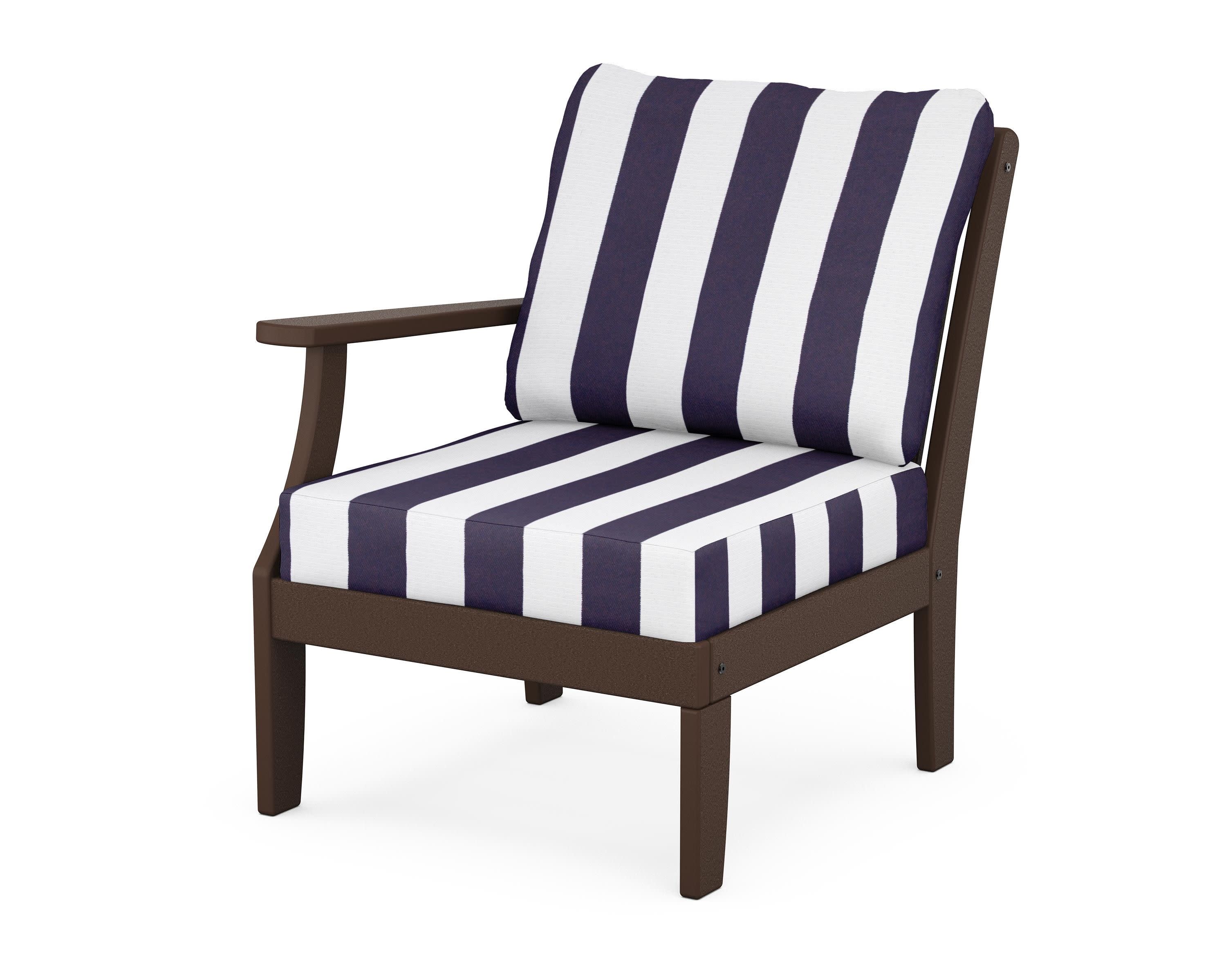 Braxton Modular Left Arm Chair in Mahogany / Cabana Stripe Navy