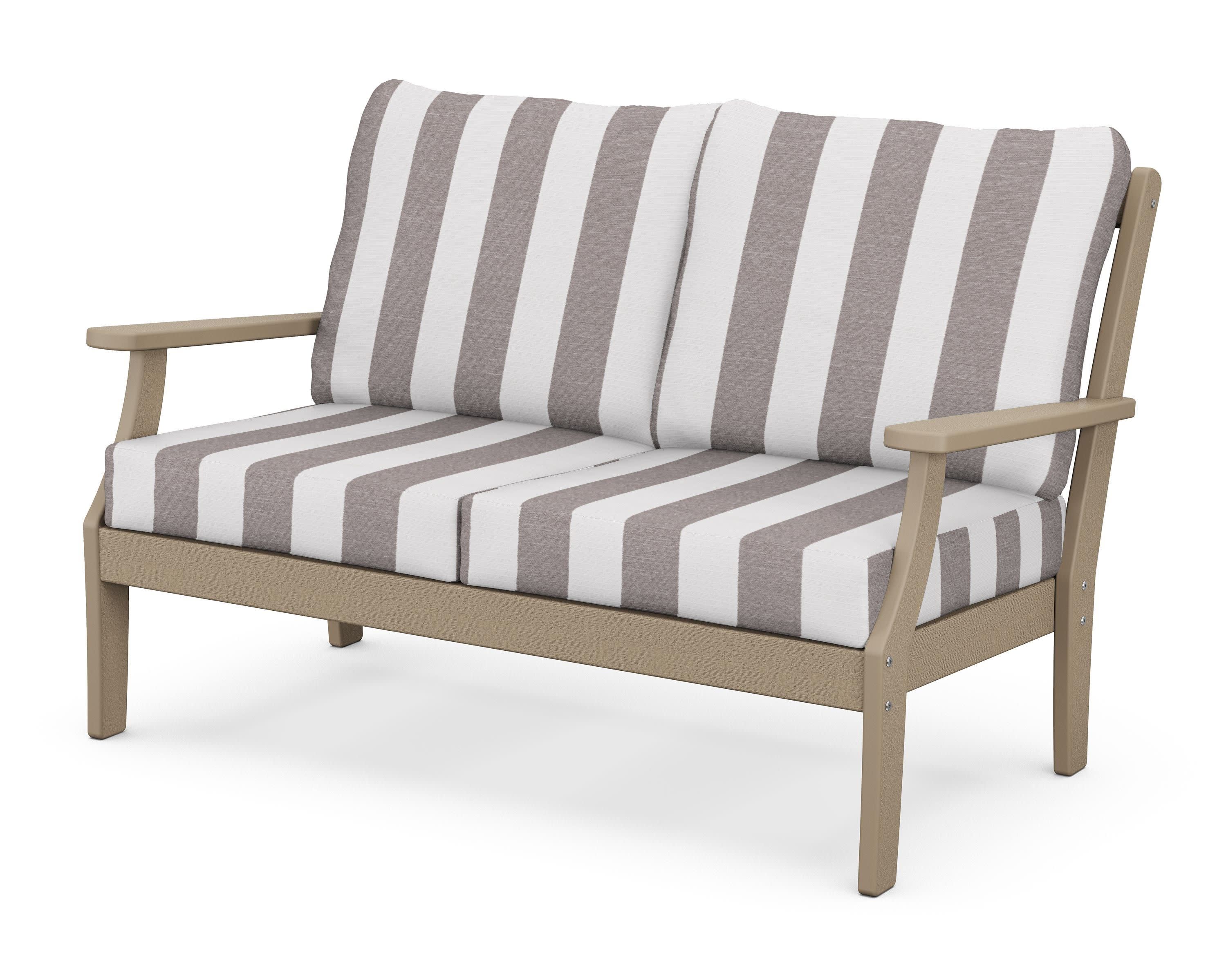 Braxton Deep Seating Loveseat in Vintage Sahara / Cabana Stripe Grey Mist