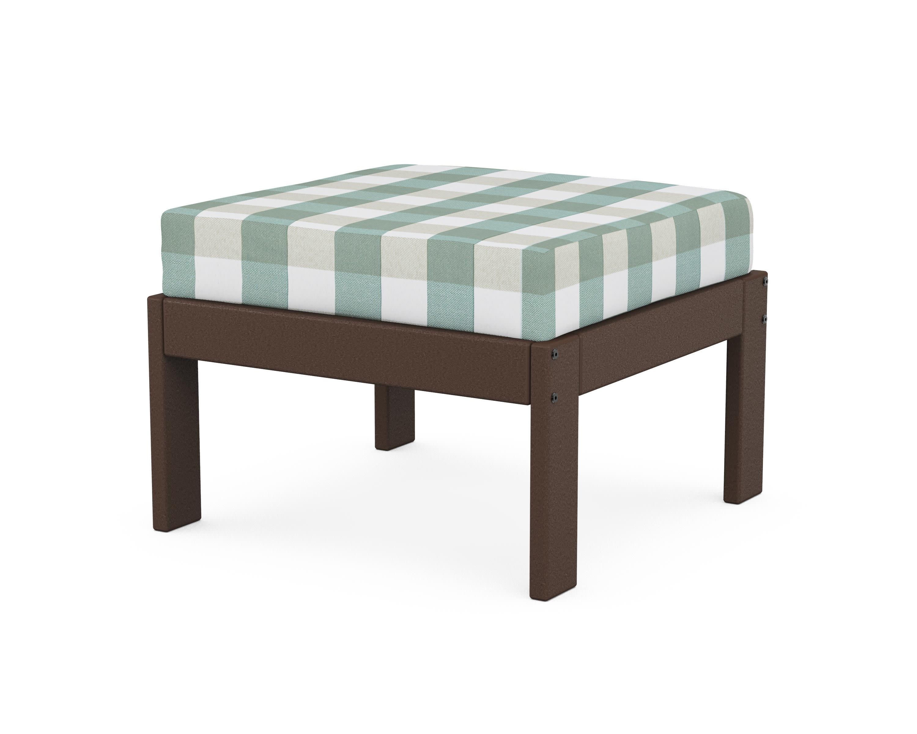Vineyard Modular Ottoman in Mahogany / Buffalo Plaid Glacier Spa