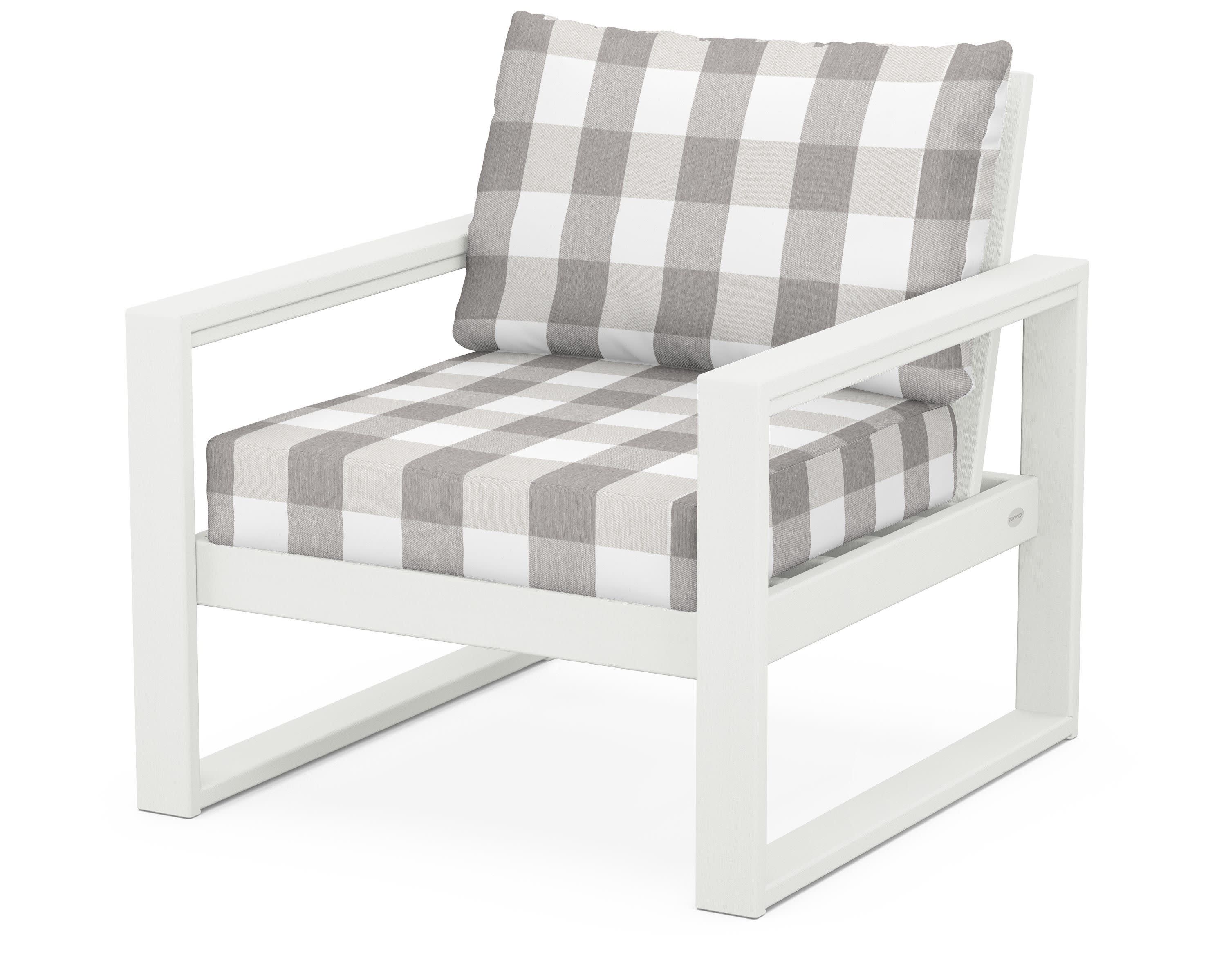 EDGE Club Chair in Vintage White / Buffalo Plaid Grey Mist