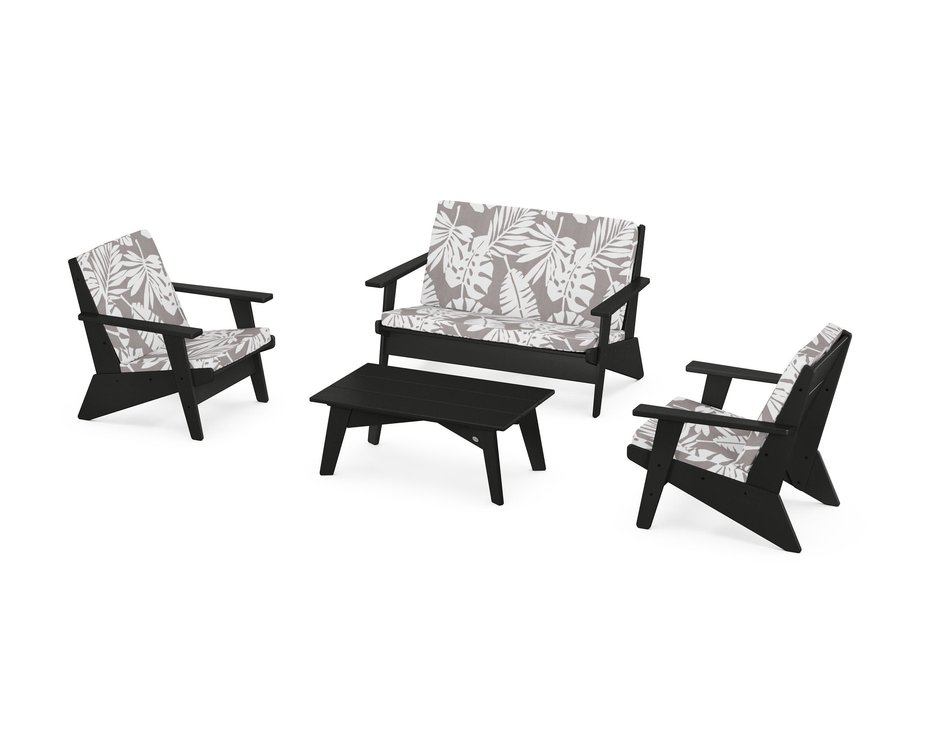 Riviera Modern Lounge 4-Piece Set in Black / Leaf Grey Mist