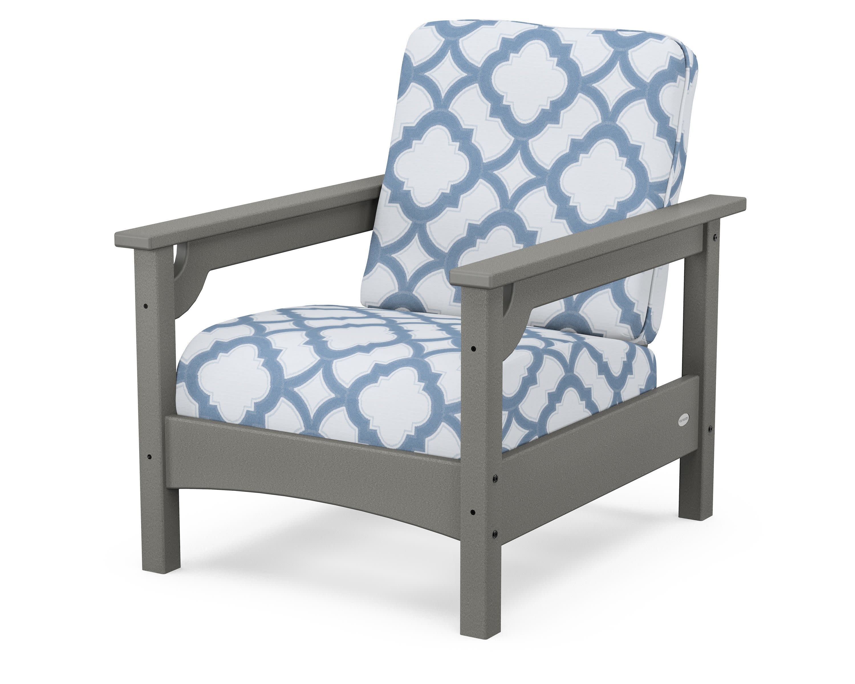 Club Chair in Slate Grey / Trellis Sky Blue