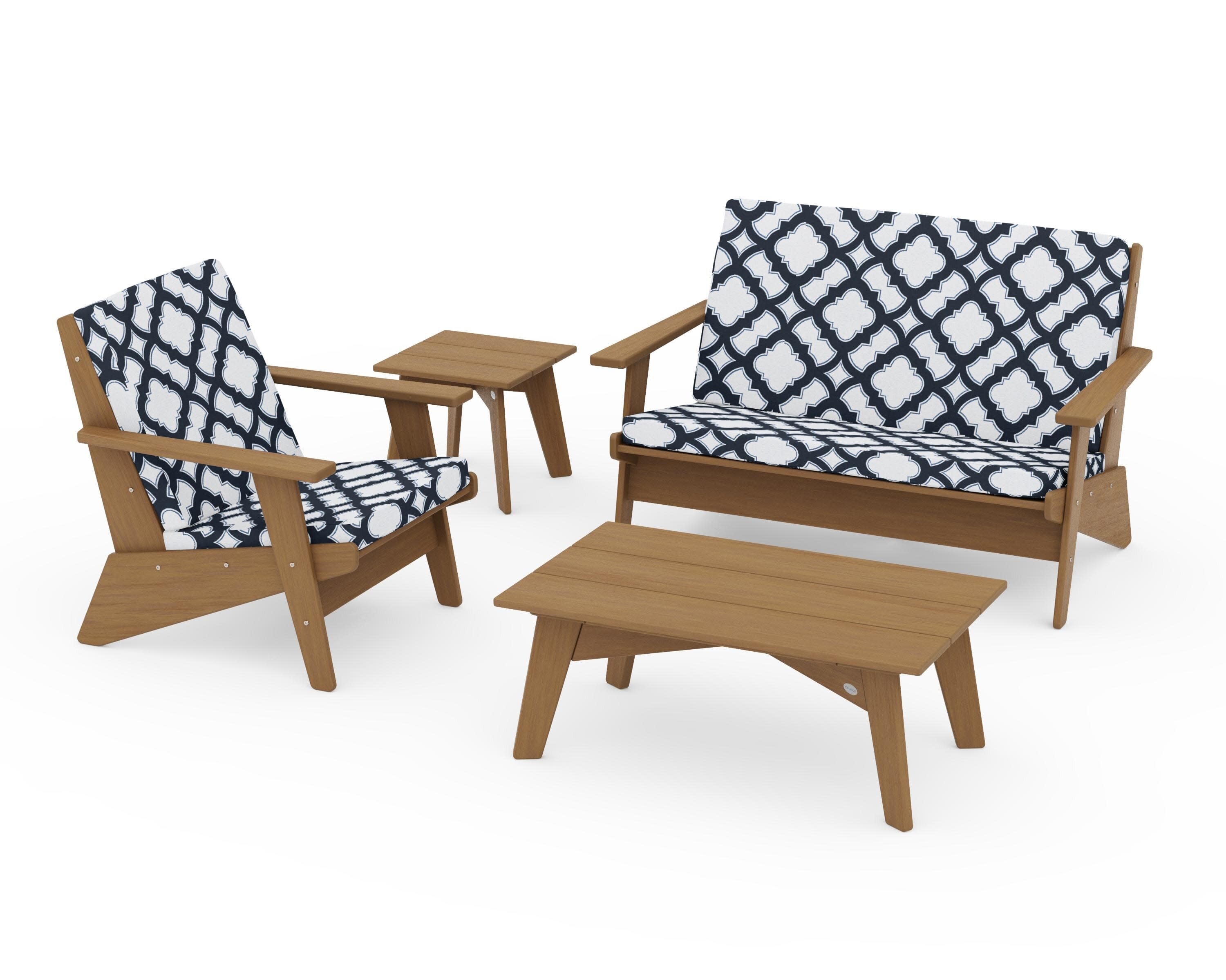 Riviera Modern Lounge 4-Piece Set in Natural / Trellis Marine Indigo