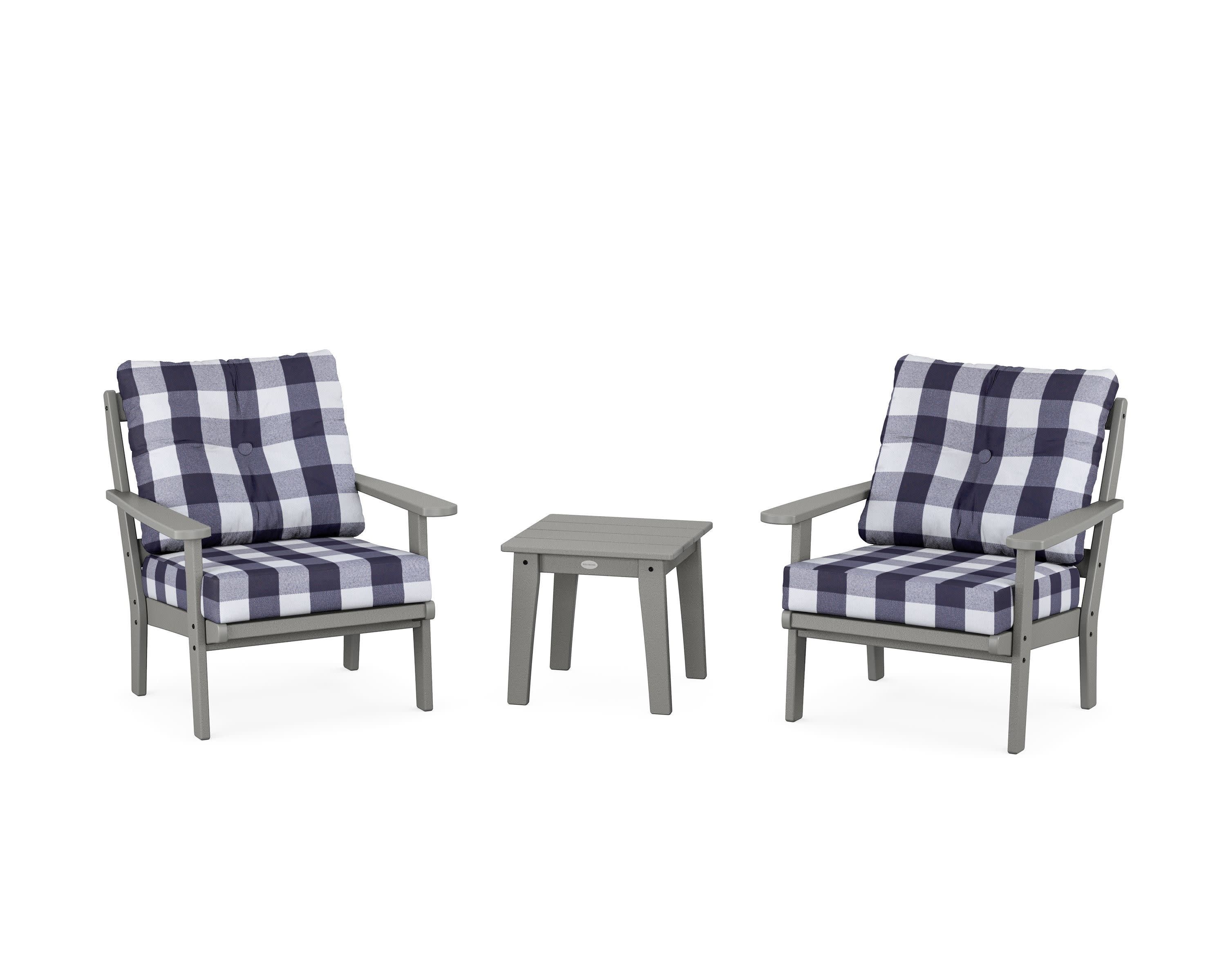 Mission 3-Piece Deep Seating Set in Slate Grey / Buffalo Plaid Navy