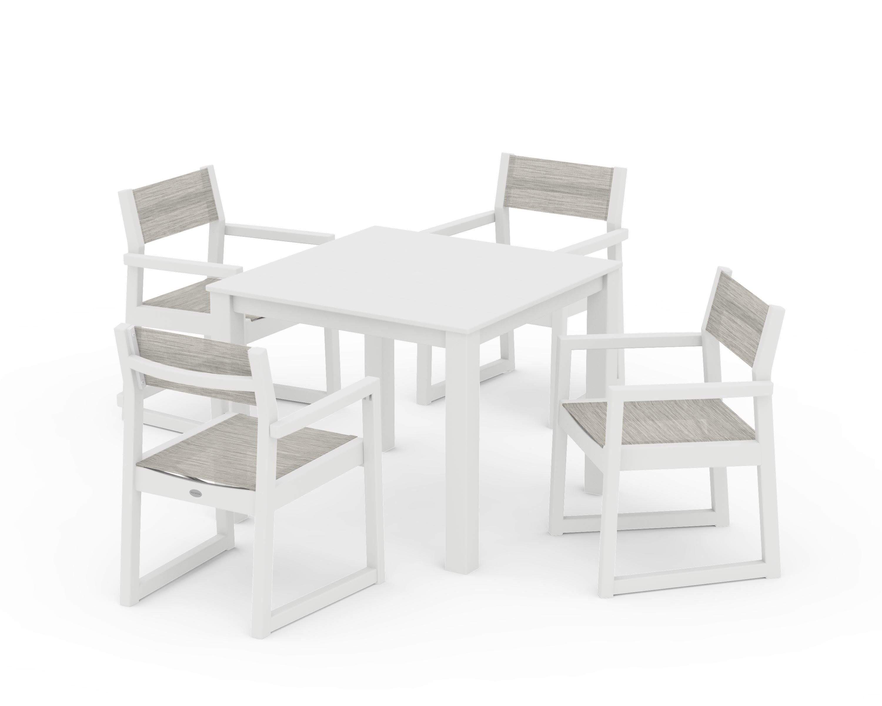 EDGE Sling Arm Chair 5-Piece Parsons Dining Set in White / Birch Sling