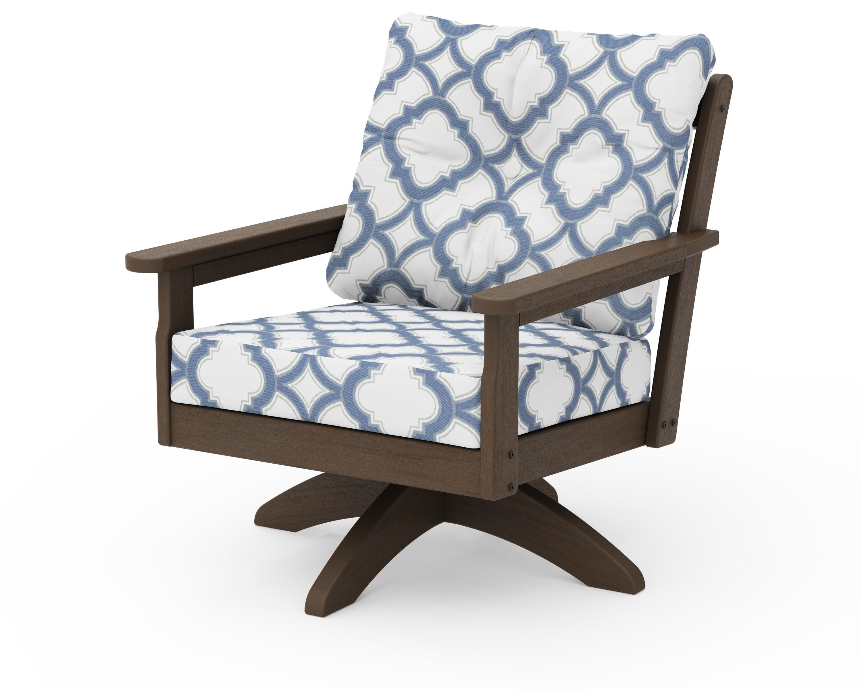 Vineyard Deep Seating Swivel Chair in Kona / Trellis Sky Blue