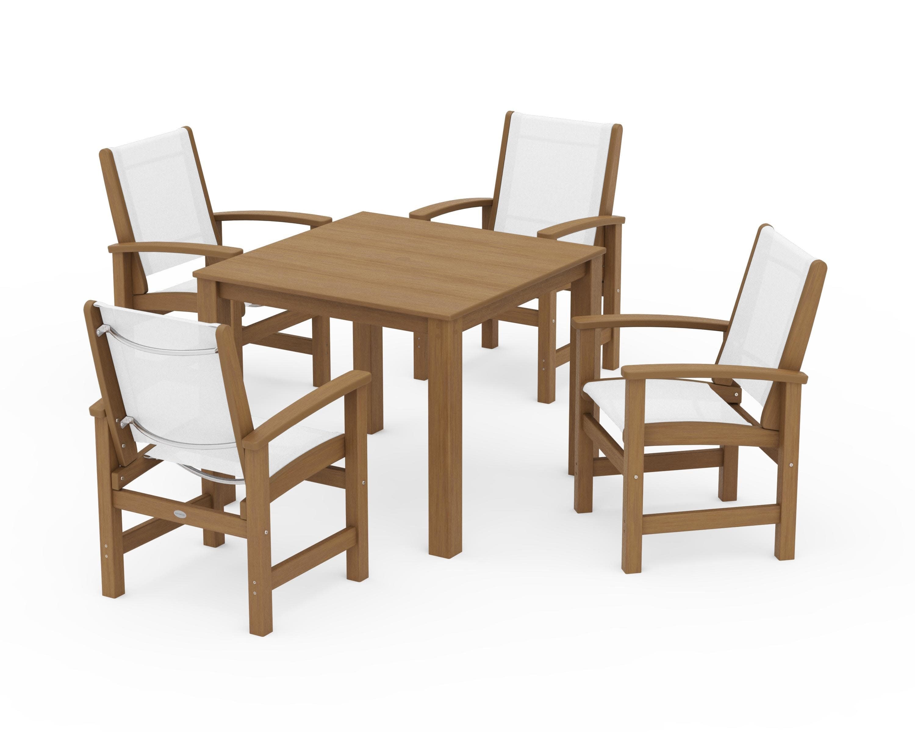Coastal 5-Piece Parsons Dining Set in Natural / White Sling