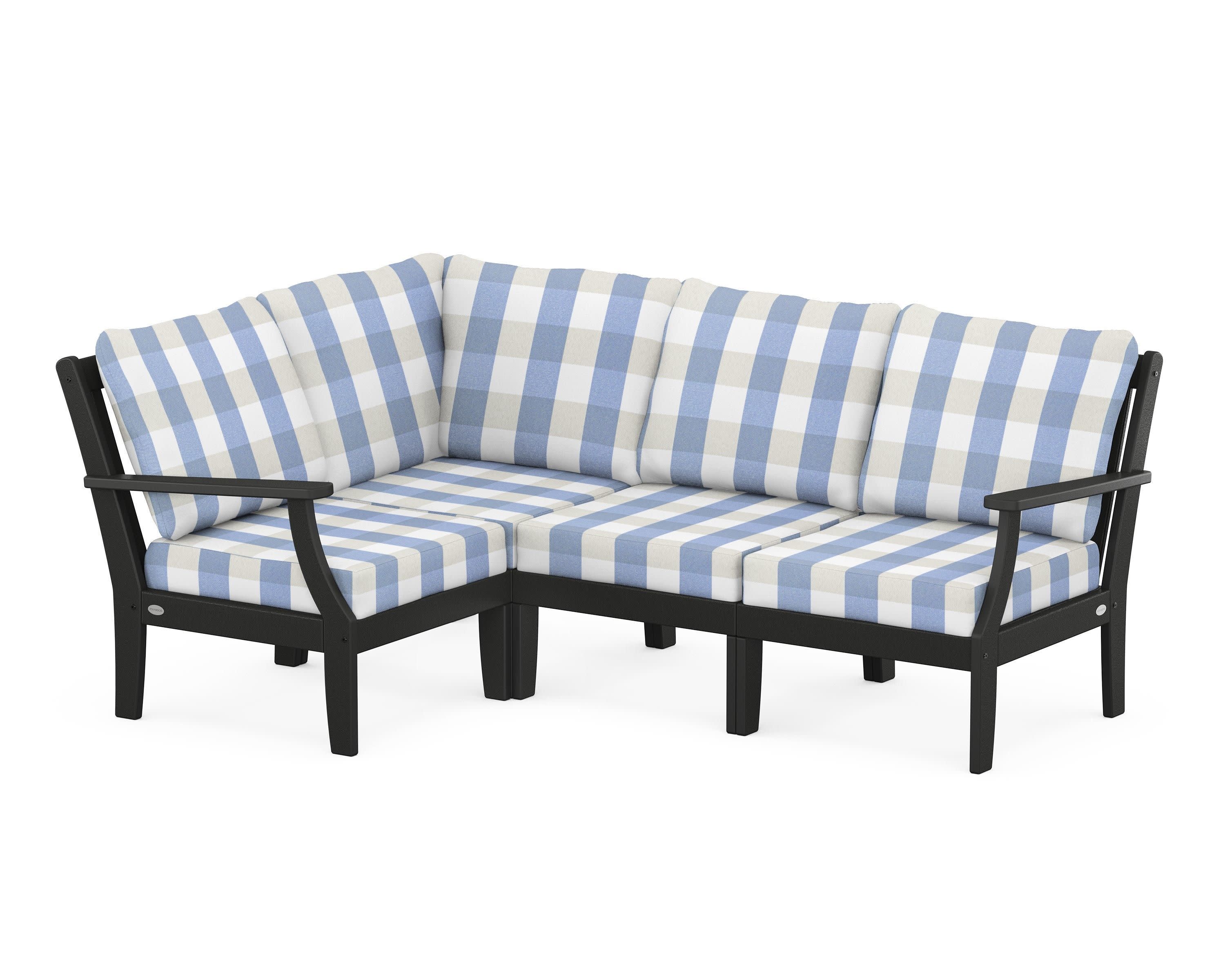 Braxton Modular 4-Piece Deep Seating Set in Black / Buffalo Plaid Sky Blue