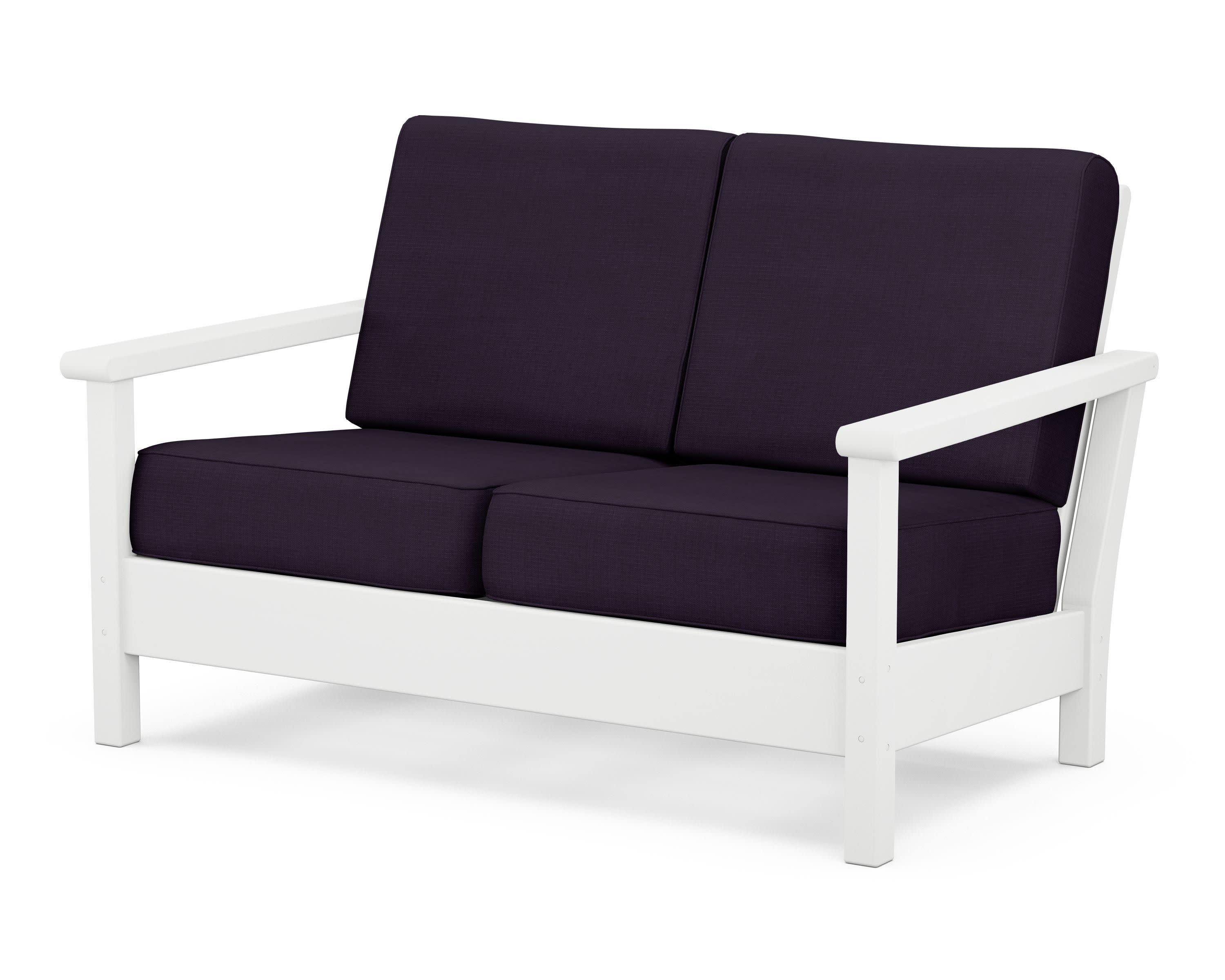 Harbour Deep Seating Loveseat in White / Navy Linen