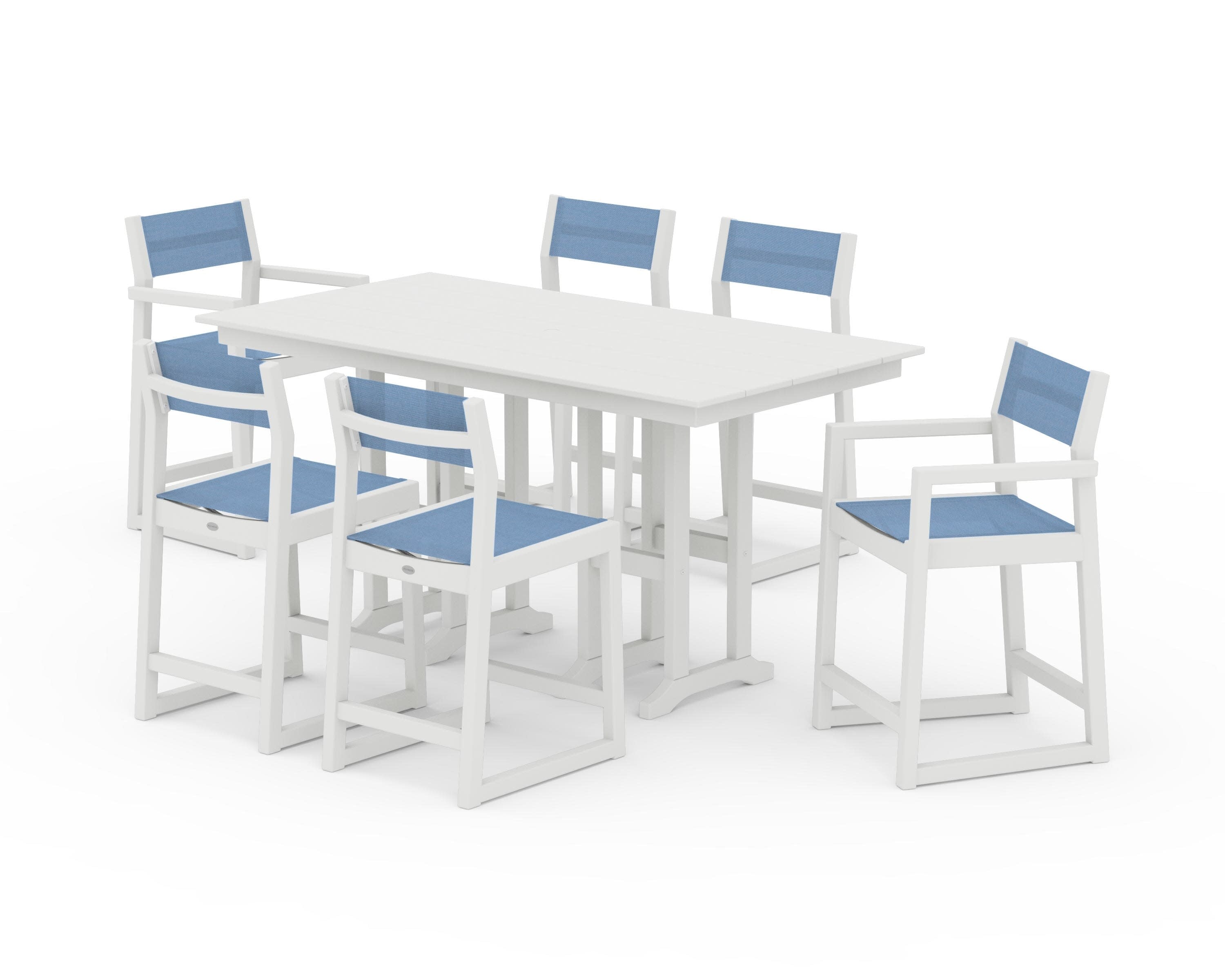 EDGE Sling 7-Piece Farmhouse Counter Set in Vintage White / Poolside Sling