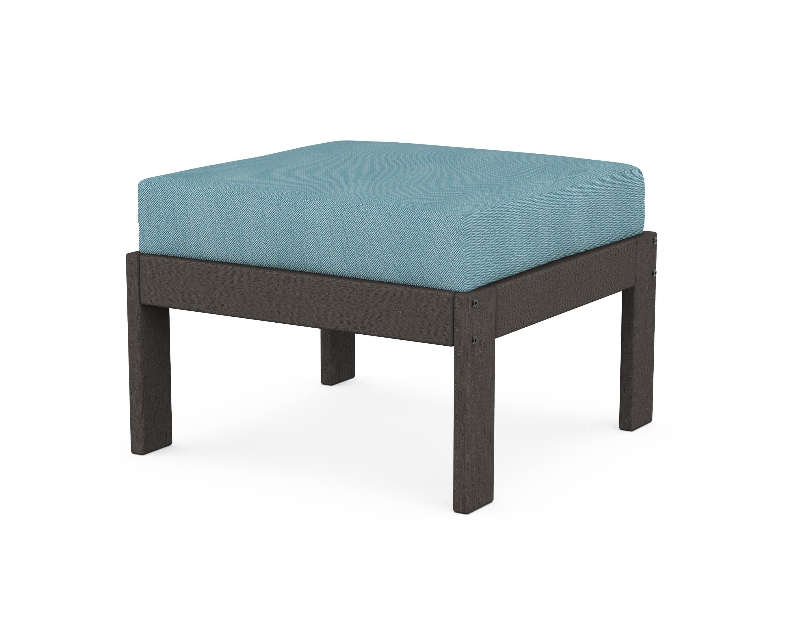Vineyard Modular Ottoman in Vintage Coffee / Lattice Sky Blue