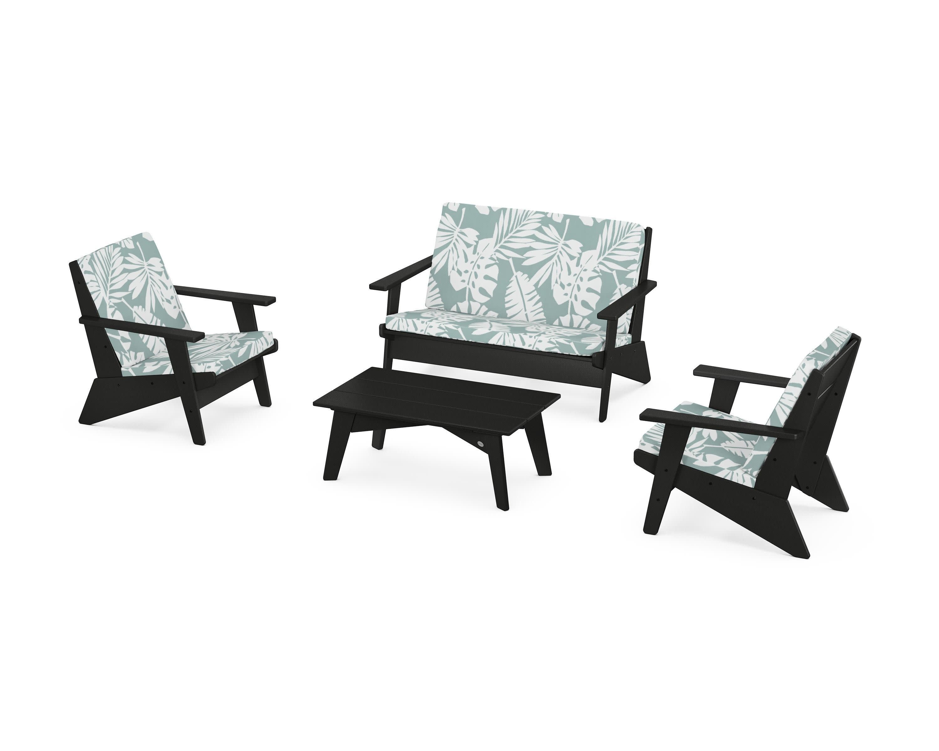 Riviera Modern Lounge 4-Piece Set in Black / Leaf Glacier Spa
