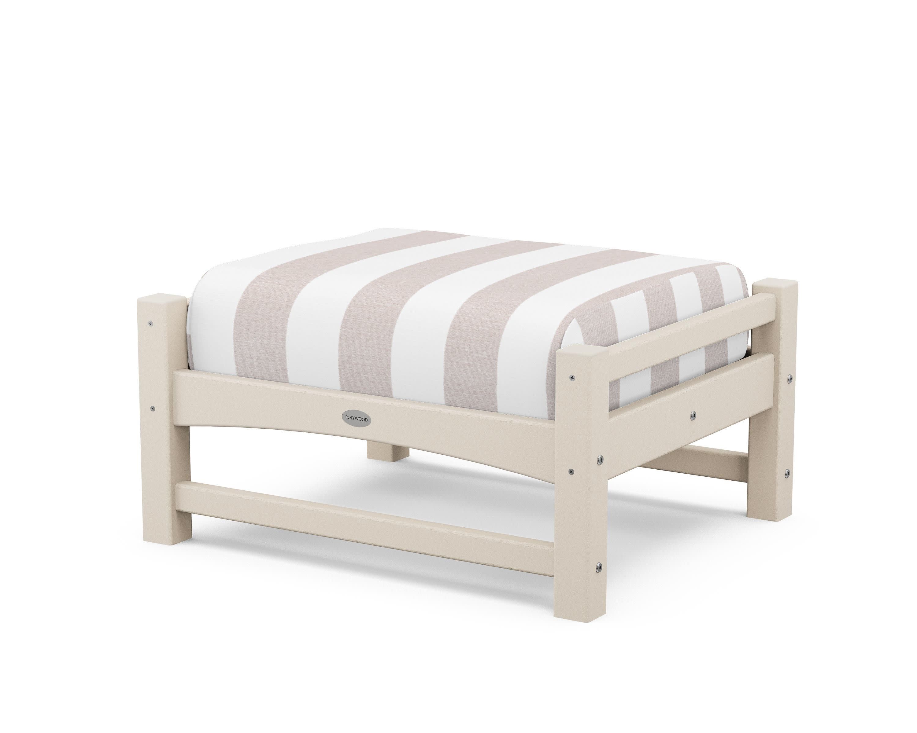 Club Ottoman in Sand / Cabana Stripe Dune Burlap