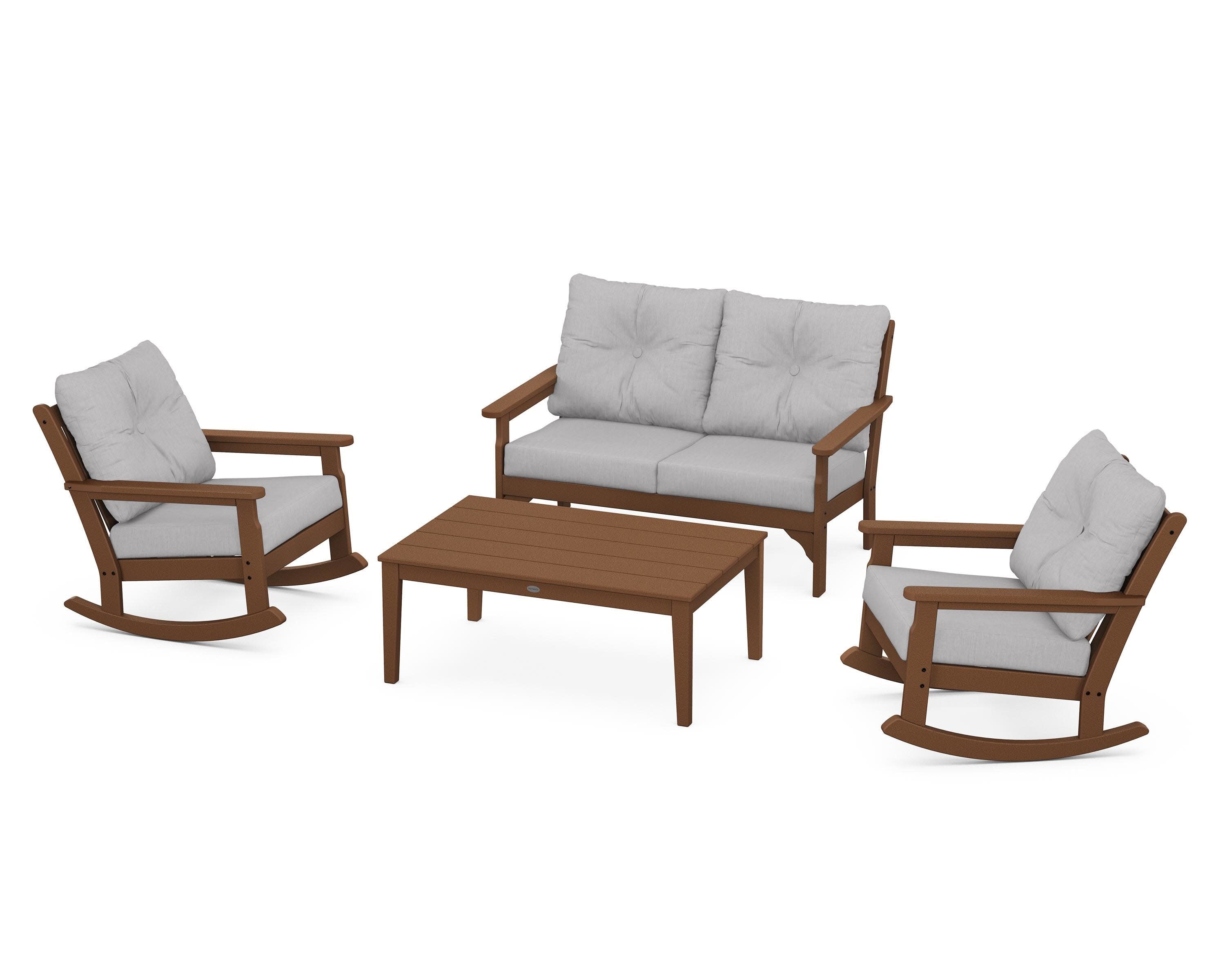 Vineyard 4-Piece Deep Seating Rocking Chair Set in Teak / Granite