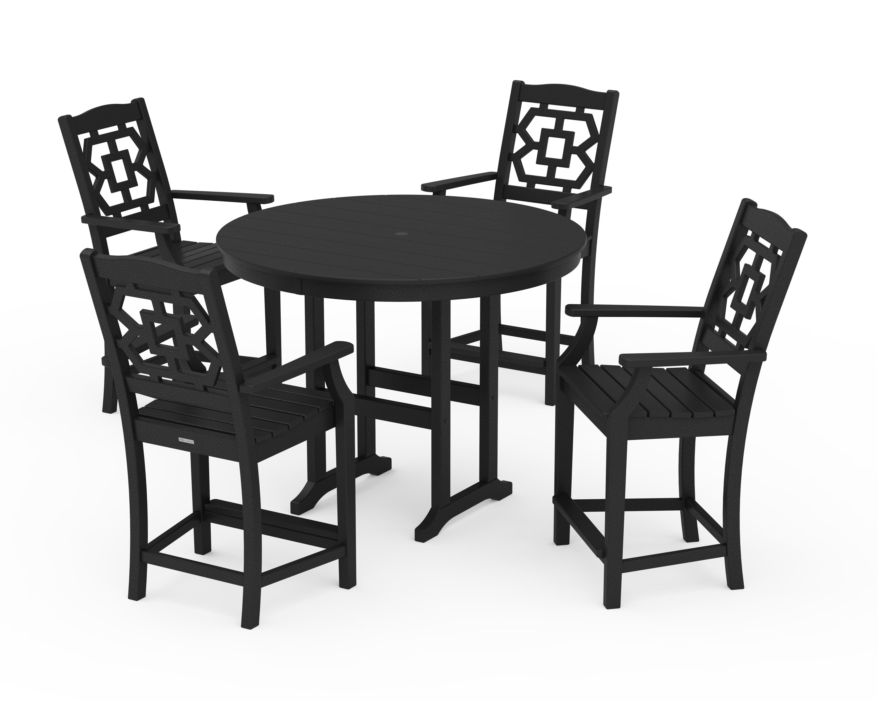 Chinoiserie 5-Piece Round Farmhouse Counter Set in Black