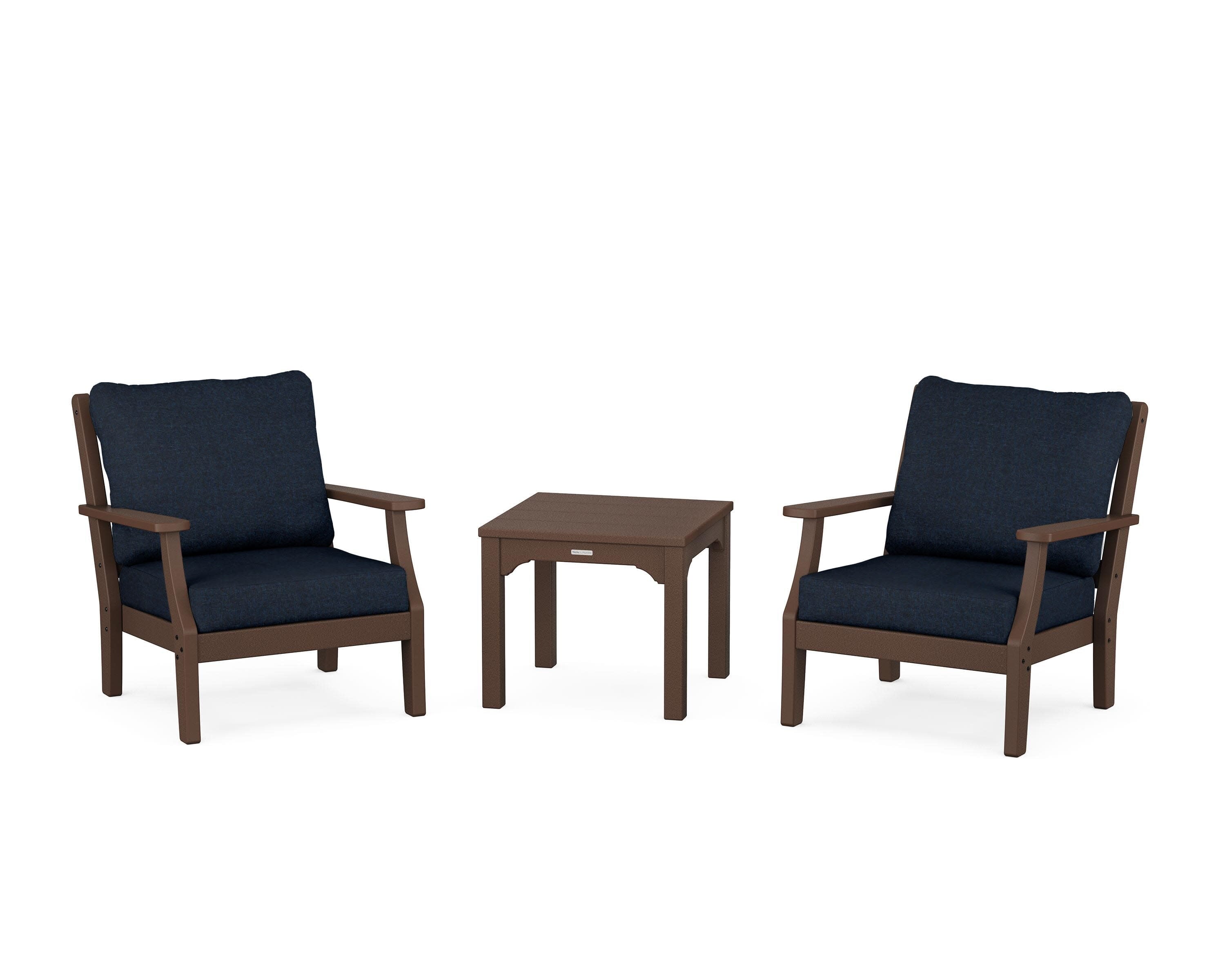 Chinoiserie 3-Piece Deep Seating Set in Mahogany / Marine Indigo
