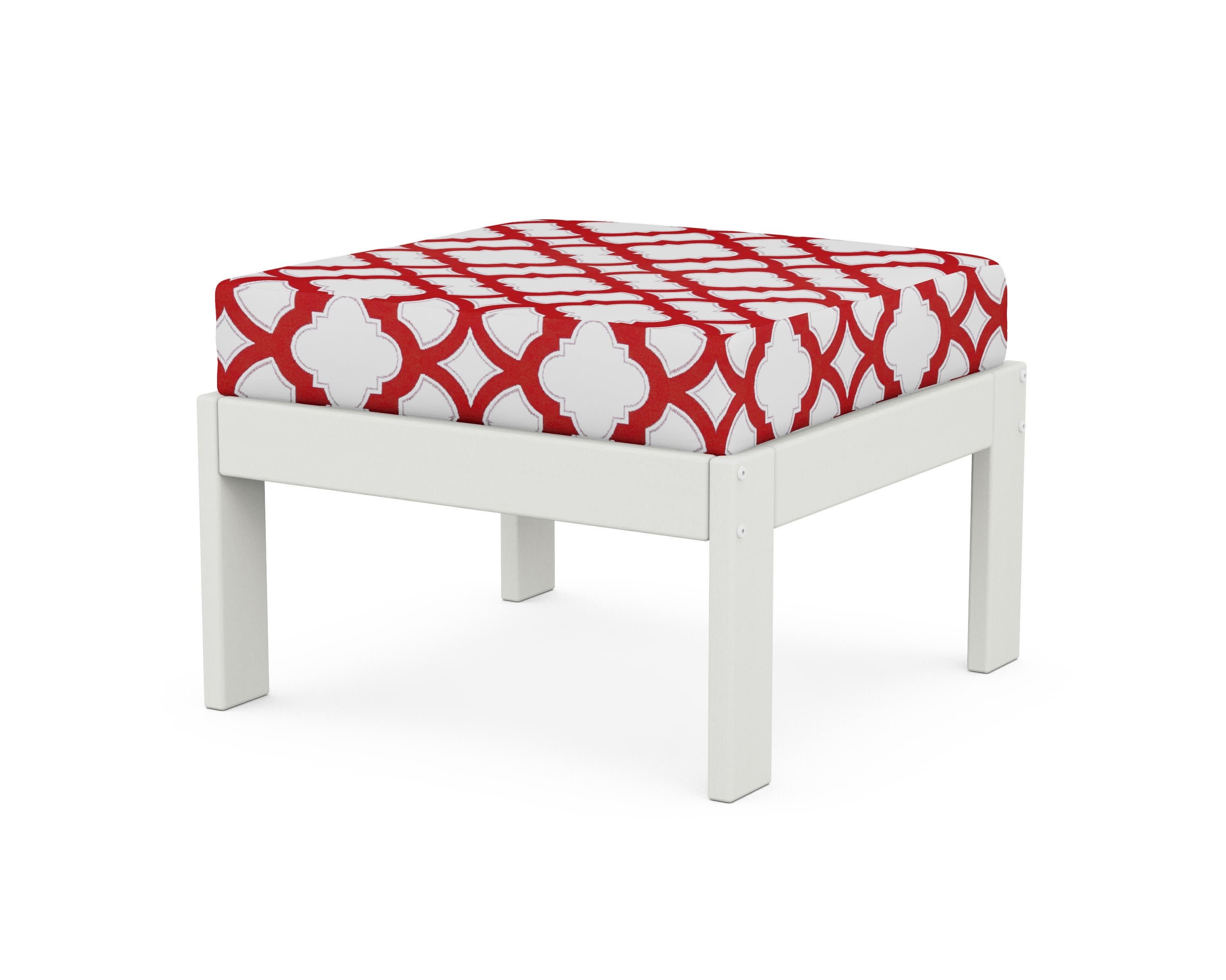 Vineyard Modular Ottoman in Vintage White / Trellis Crimson