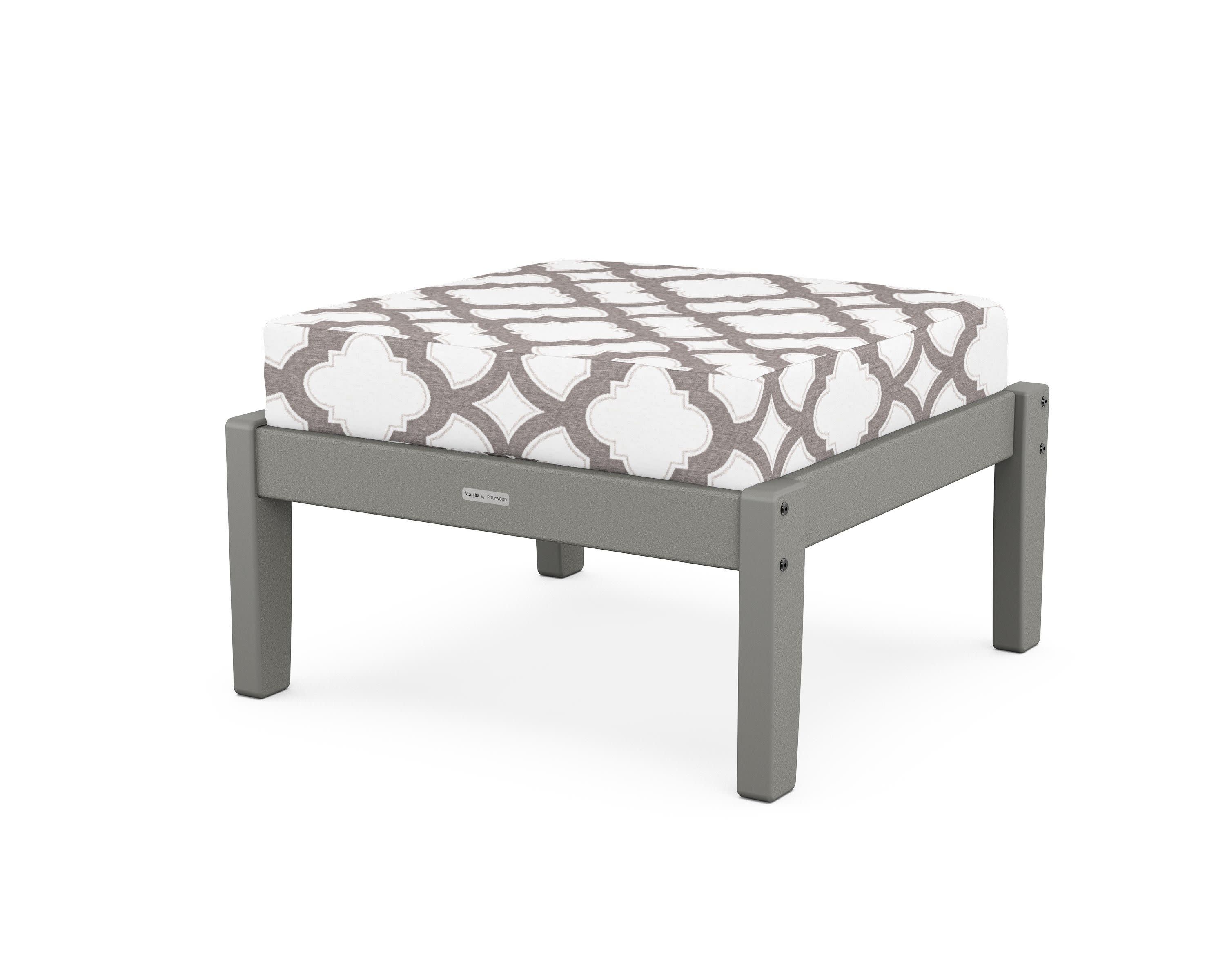 Chinoiserie Deep Seating Ottoman in Slate Grey / Trellis Grey Mist