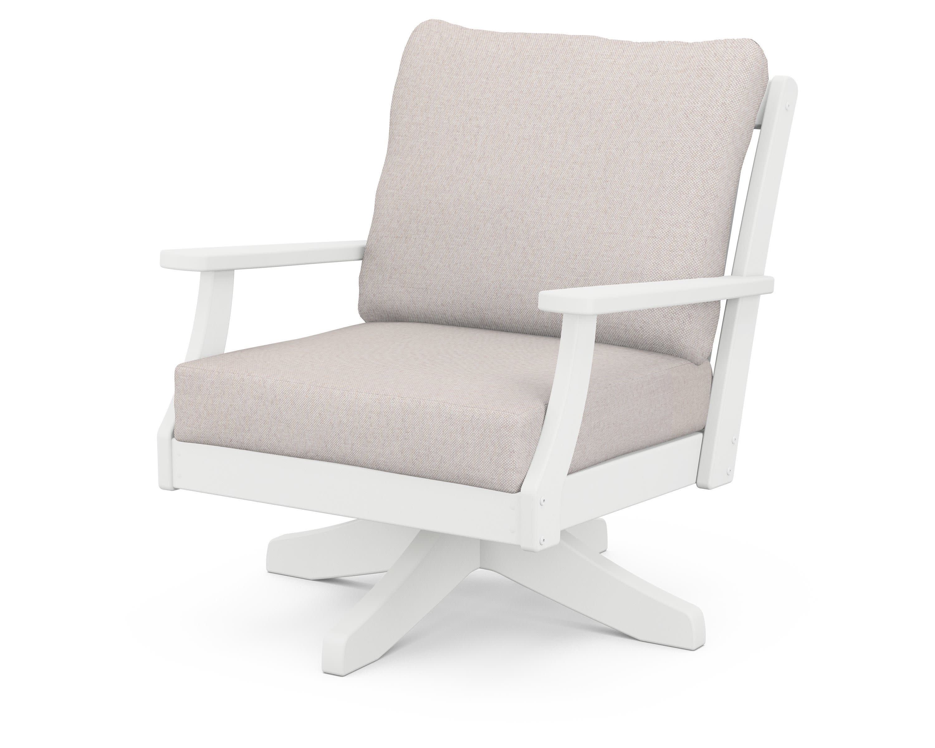 Braxton Deep Seating Swivel Chair in White / Dune Burlap