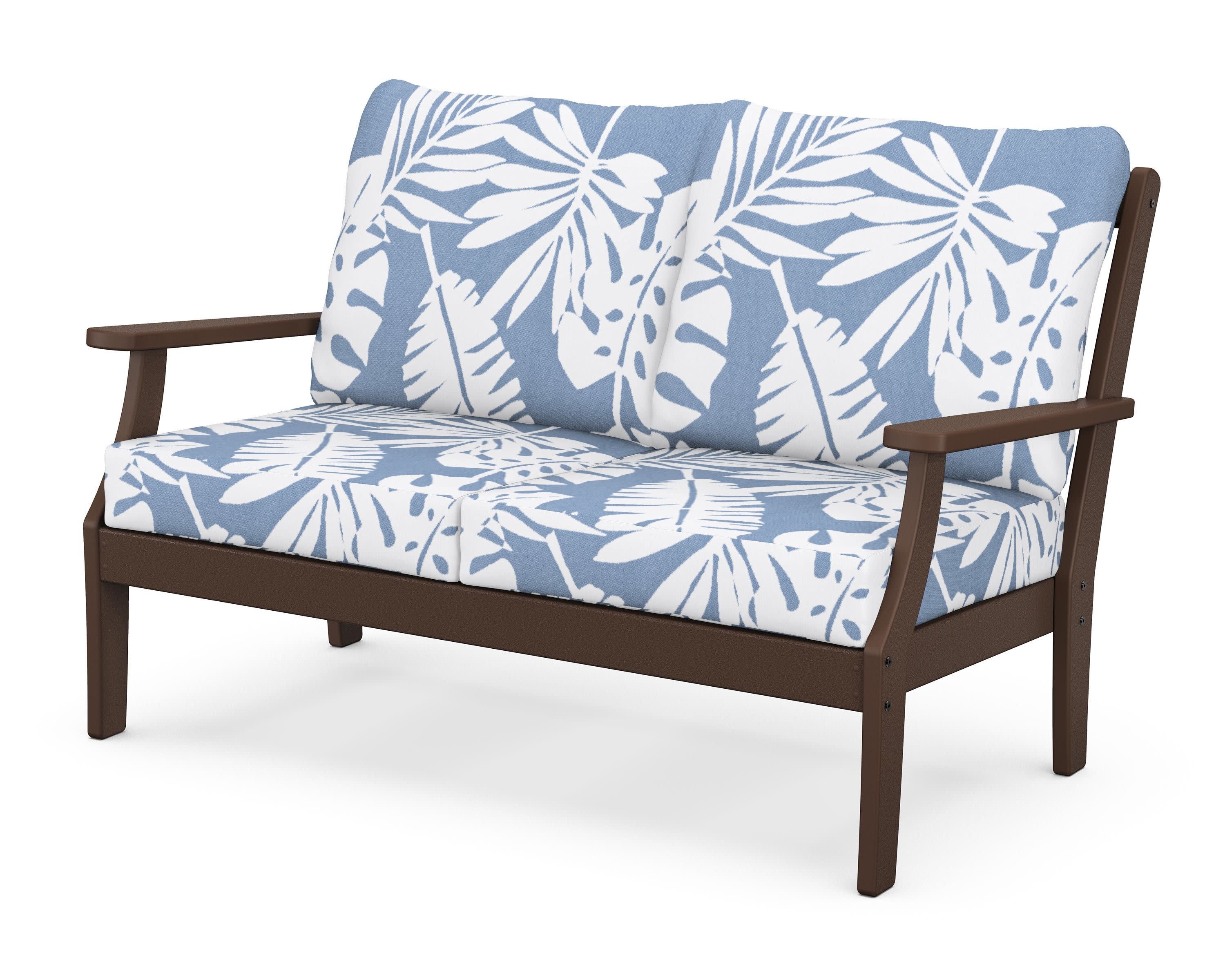Braxton Deep Seating Loveseat in Mahogany / Leaf Sky Blue