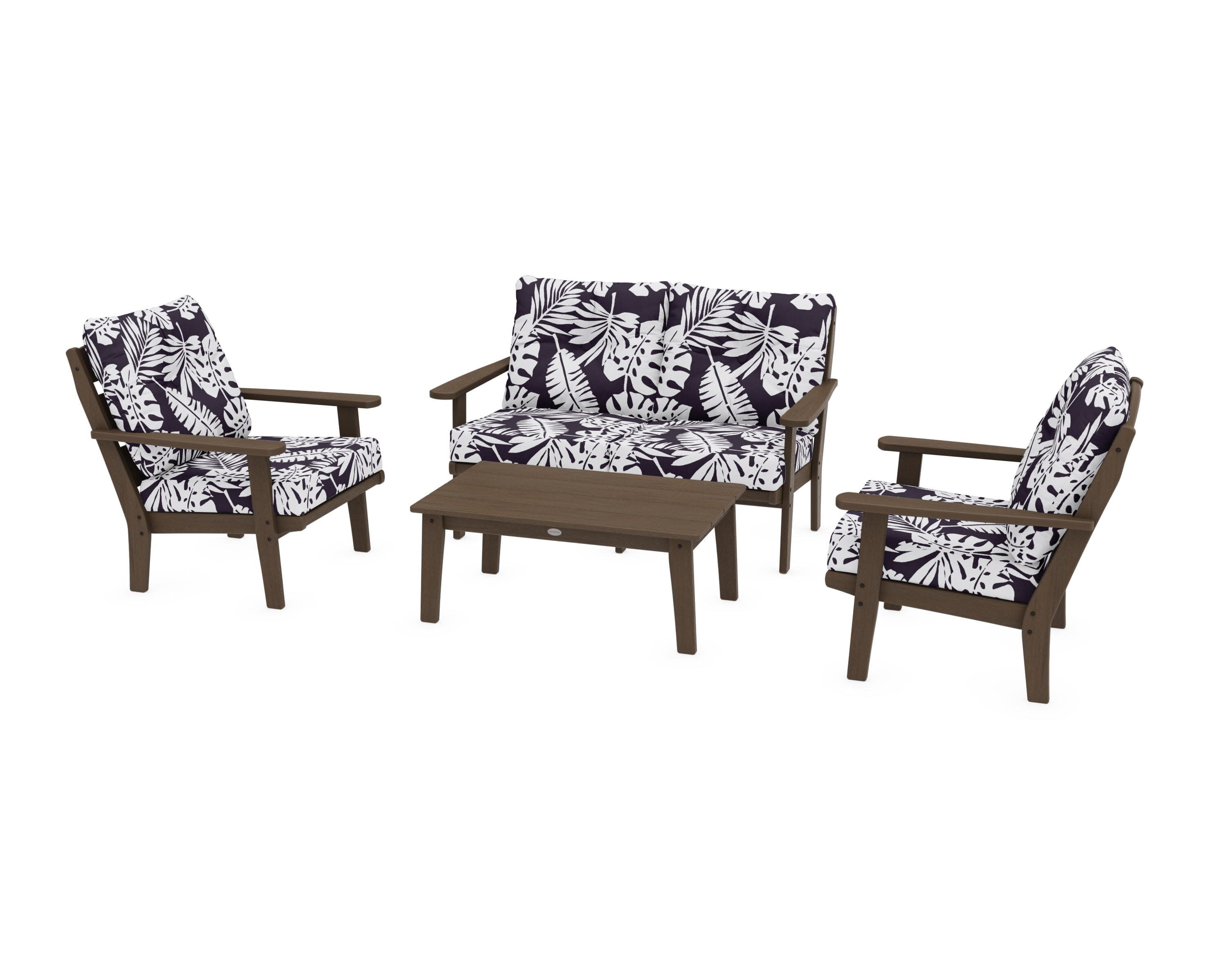 Lakeside 4-Piece Deep Seating Set in Kona / Leaf Navy
