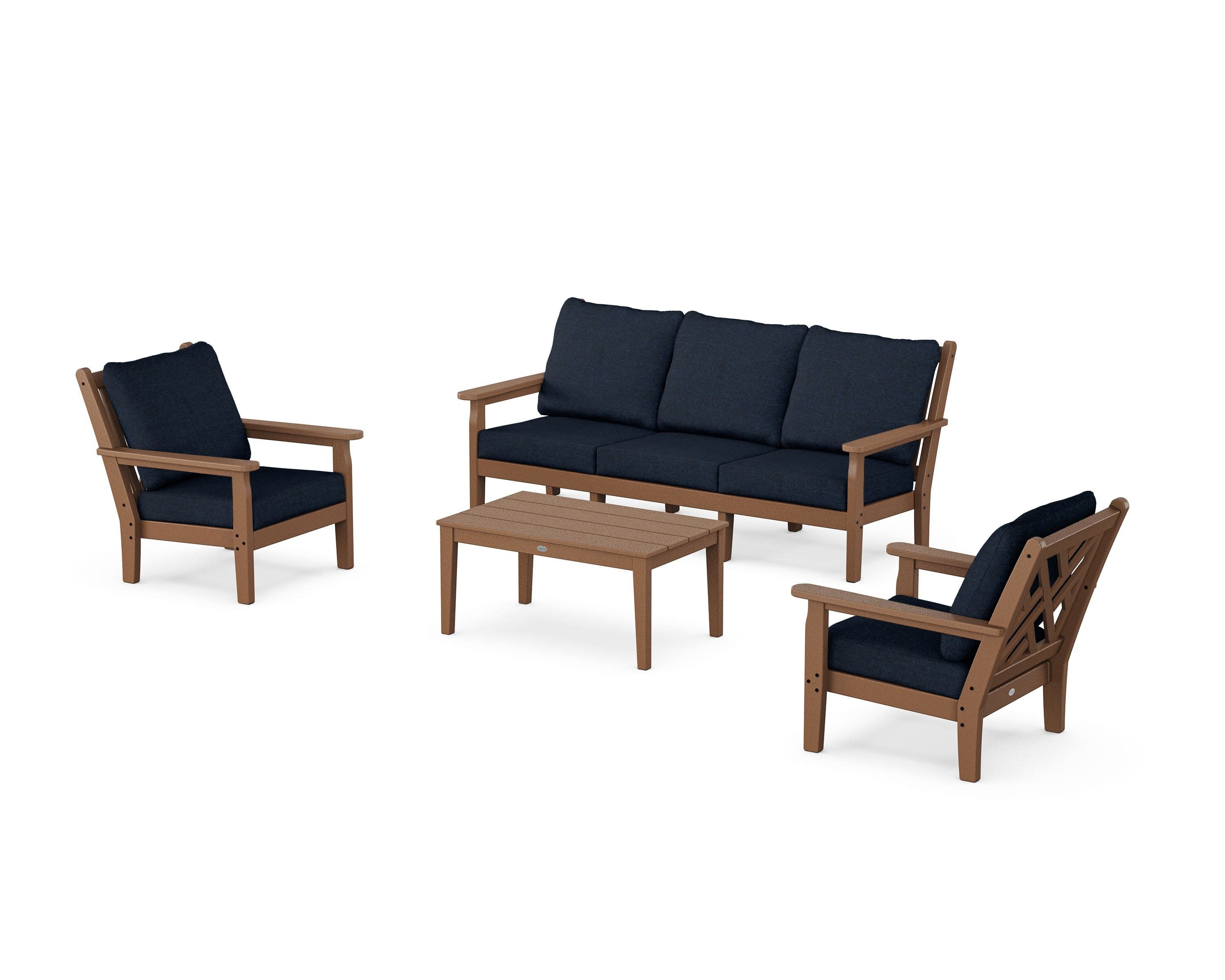 Chippendale 4-Piece Deep Seating Set with Sofa in Teak / Marine Indigo
