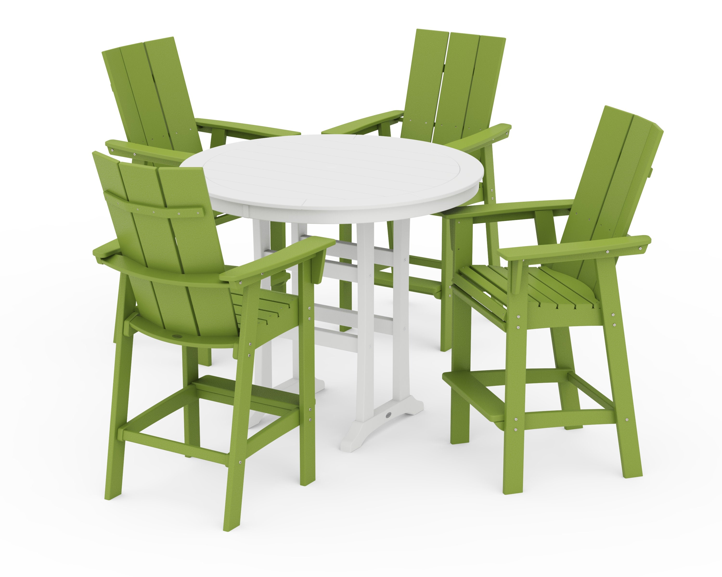 Modern Curveback Adirondack 5-Piece Nautical Trestle Bar Set in Lime / White